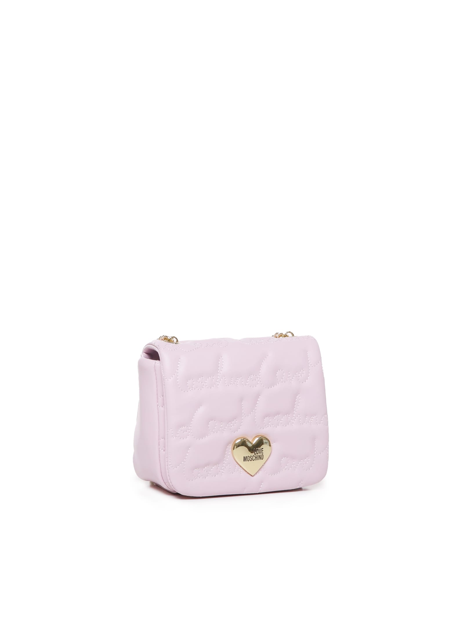 Shop Love Moschino Faux Leather Shoulder Bag With Engraved Logo In Pink