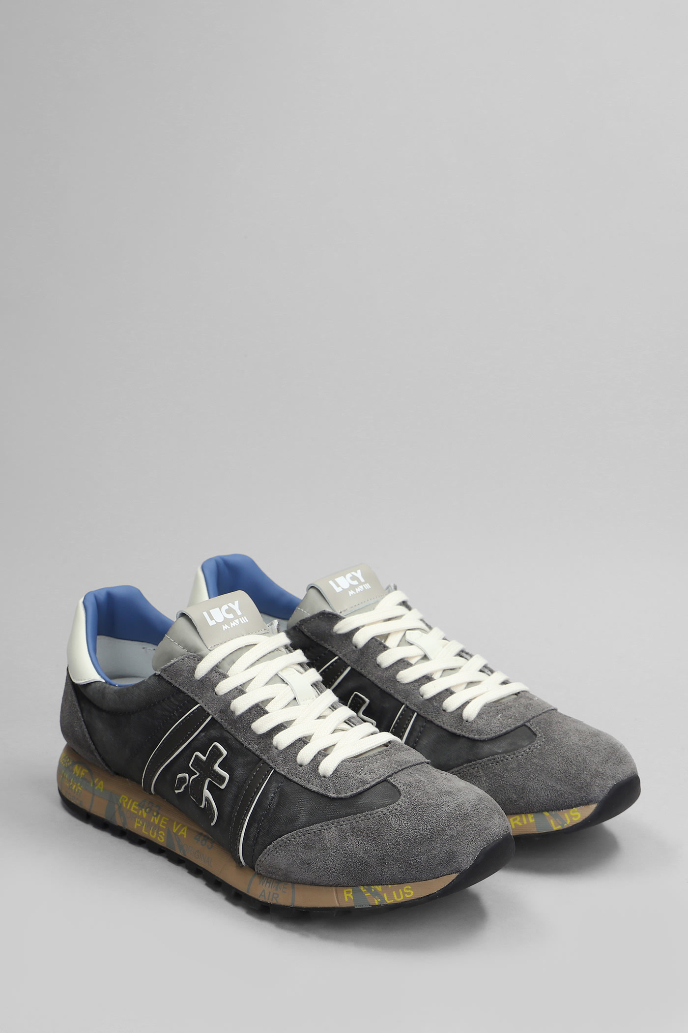 Shop Premiata Lucy Sneakers In Grey Suede And Fabric