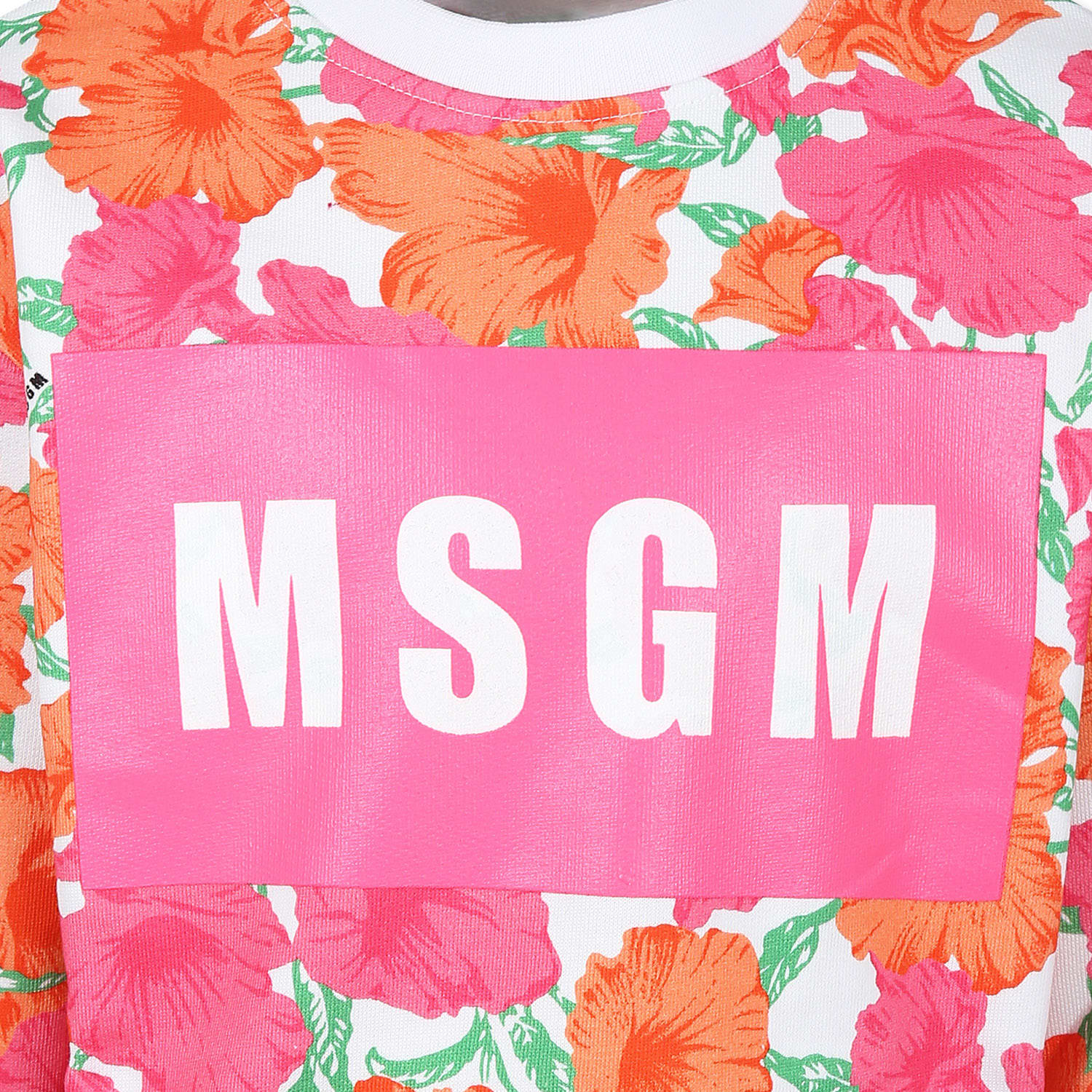 Shop Msgm Multicolor Sweatshirt For Girl With Floral Print And Logo