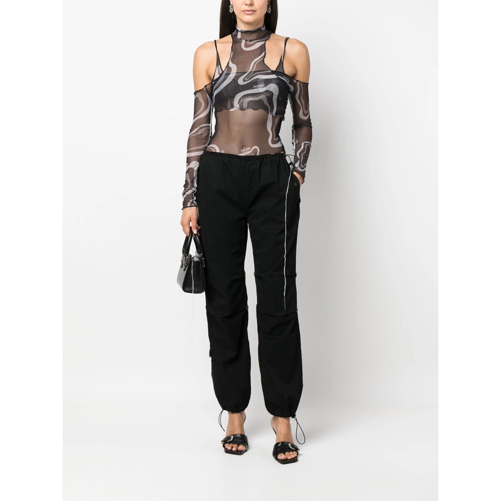 Julfer Janet Semi-sheer Layered Bodysuit In Black