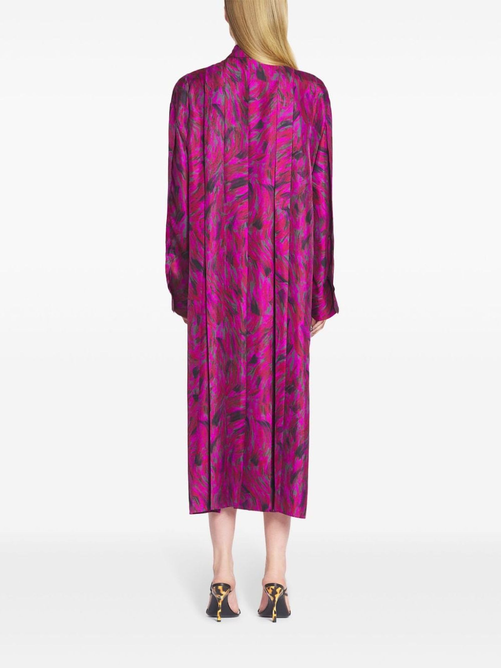 Shop Lanvin Fuchsia Printed Pleated Dress