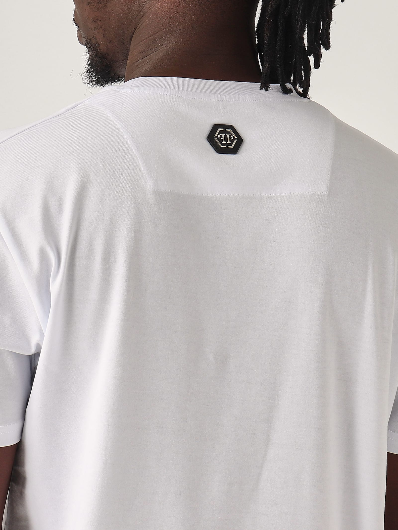 Philipp Plein Short Sleeve T-shirt With Printed Logo In Bianco