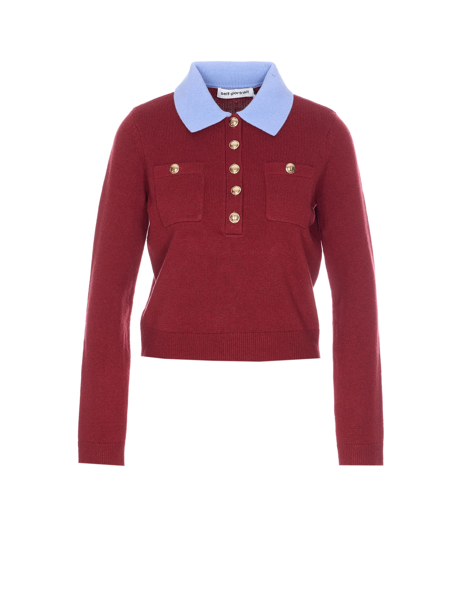 Self-portrait Contrast Collar Sweater In Red
