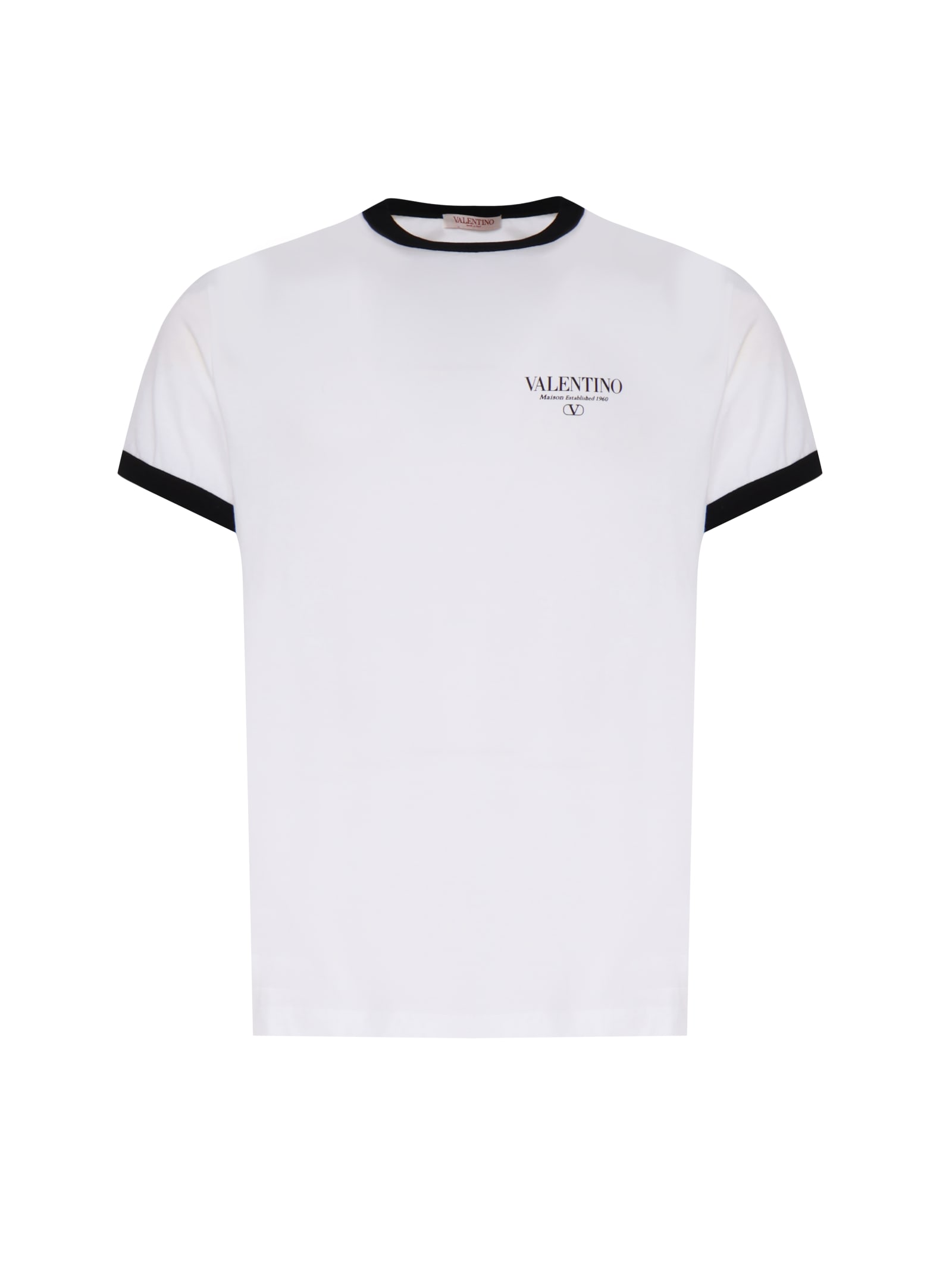 Shop Valentino Cotton T-shirt With Contrasting Color Edges In White, Black