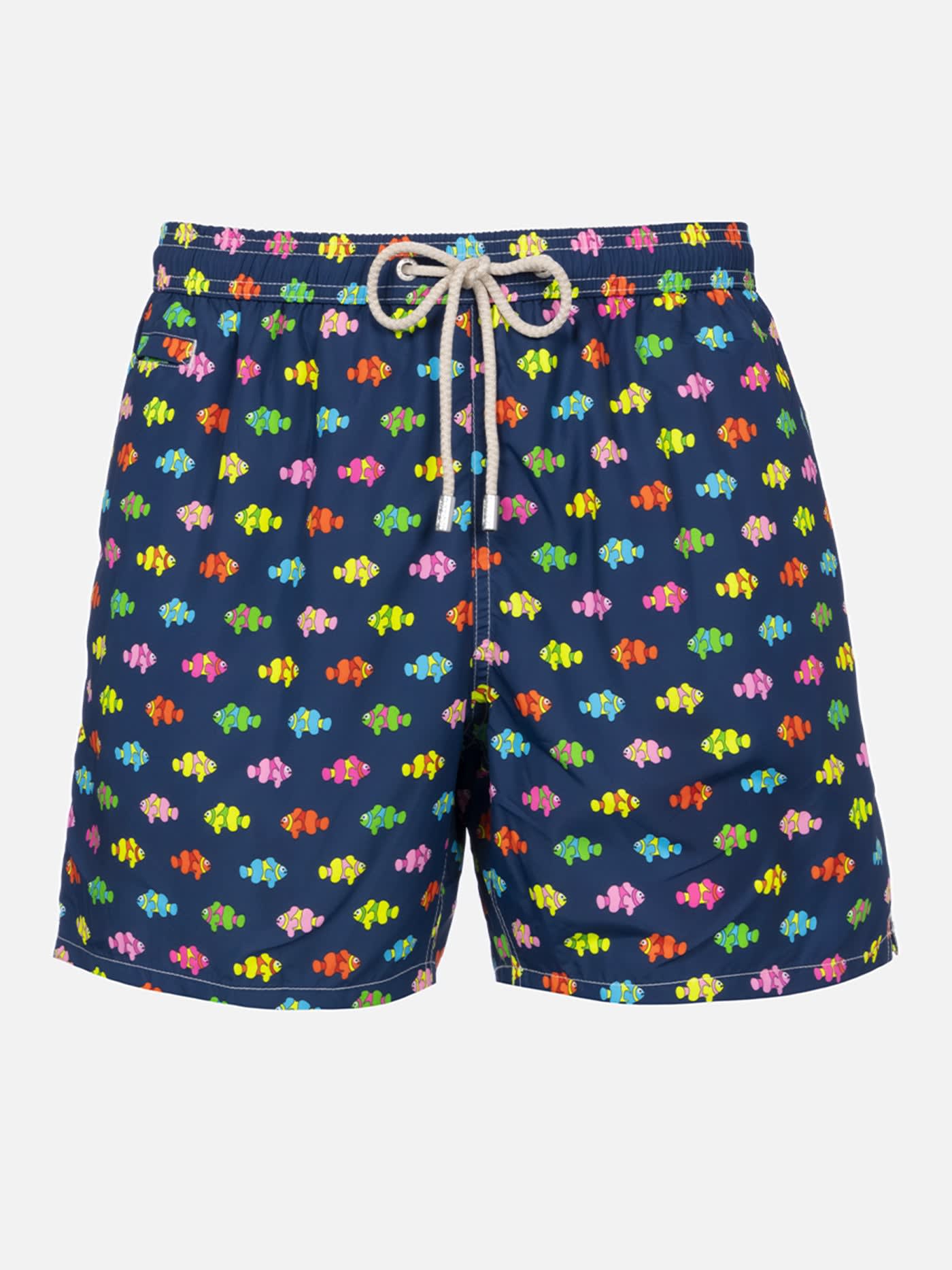 Mc2 Saint Barth Fish-print Swim Shorts In Blue Navy