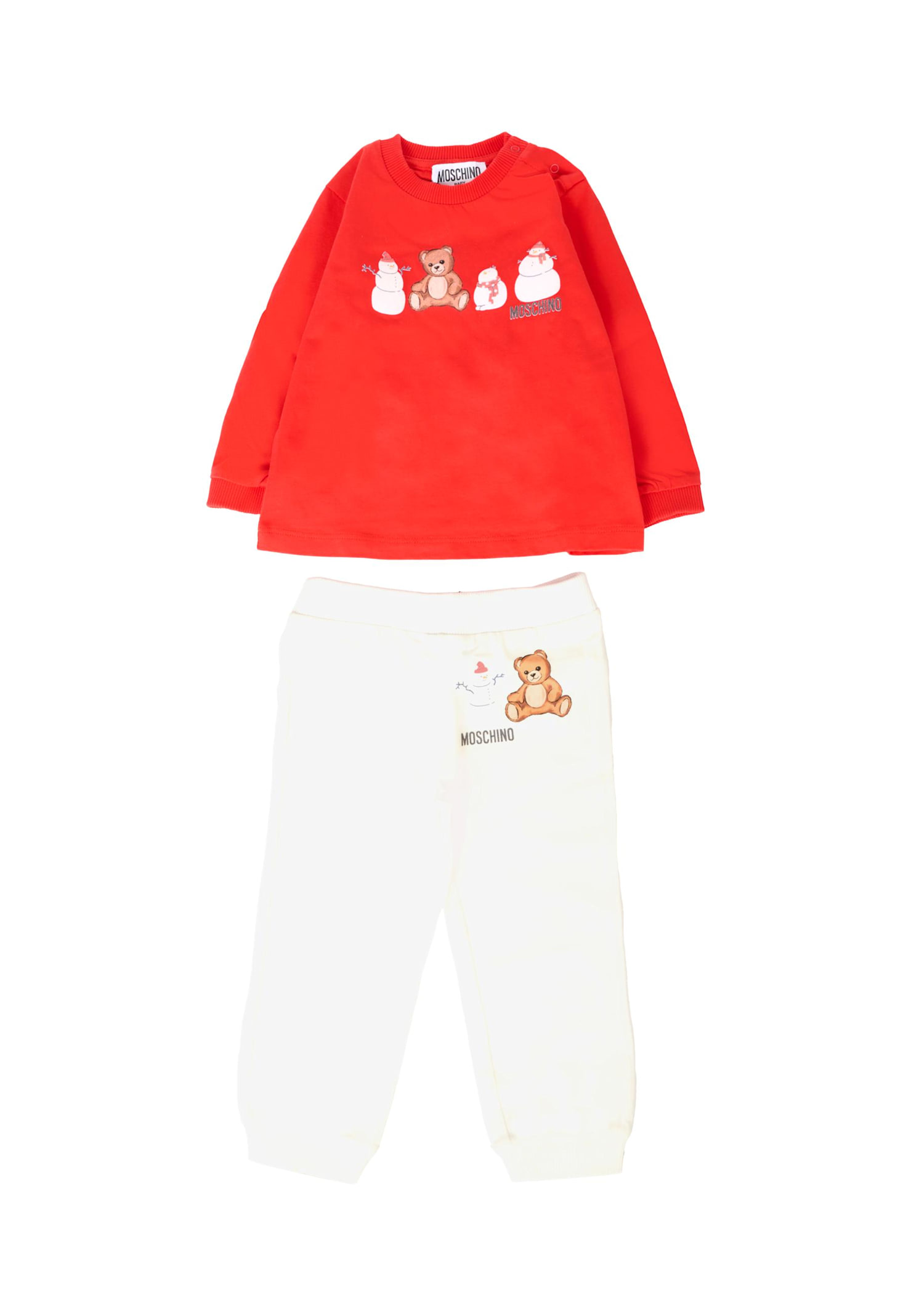Moschino Multicolor Set For Babykids With Teddy Bear And Snowman In Red