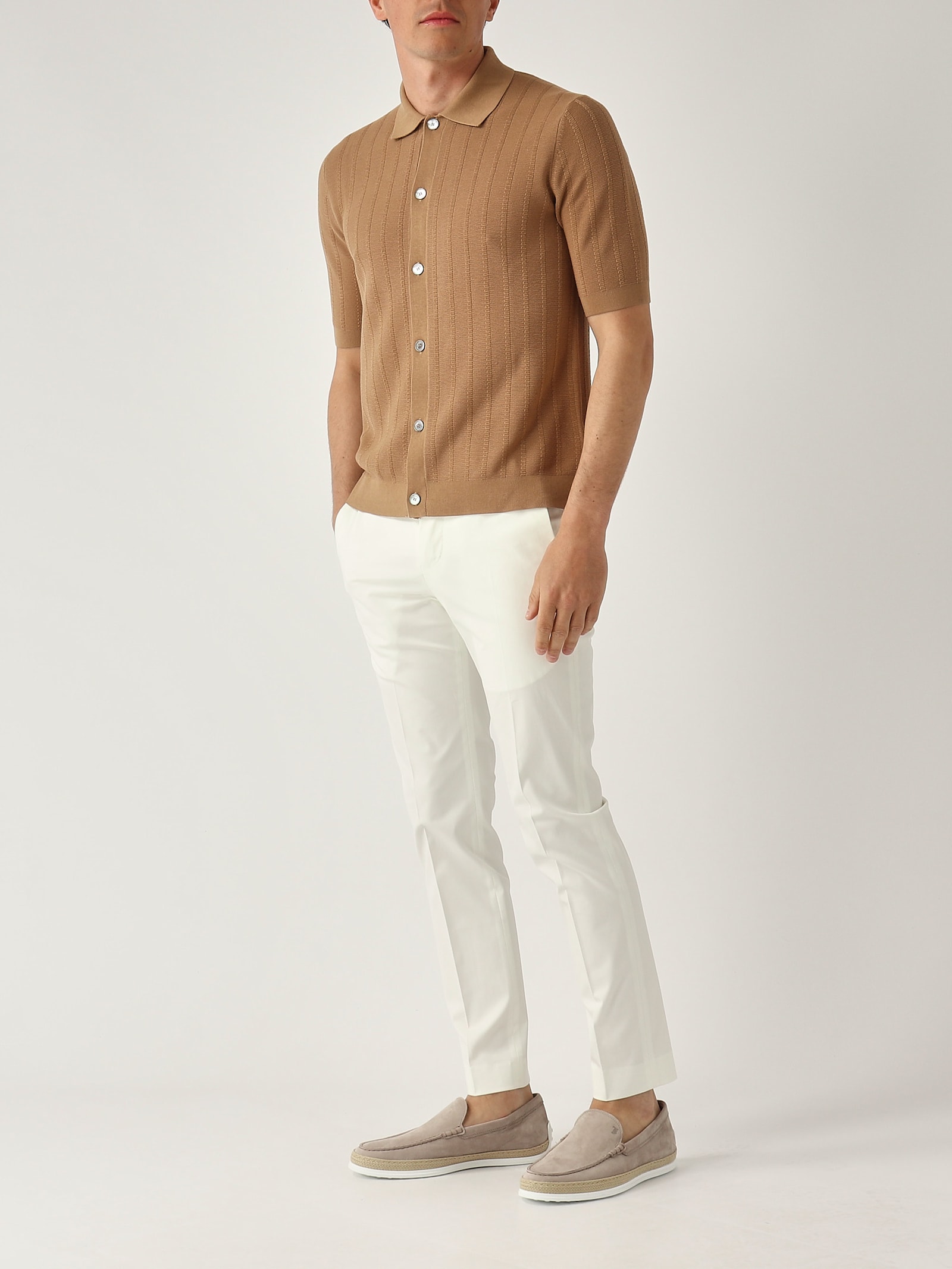 Ballantyne Camicia M/c Punto Riso A Coste Ribs Shirt In Brown