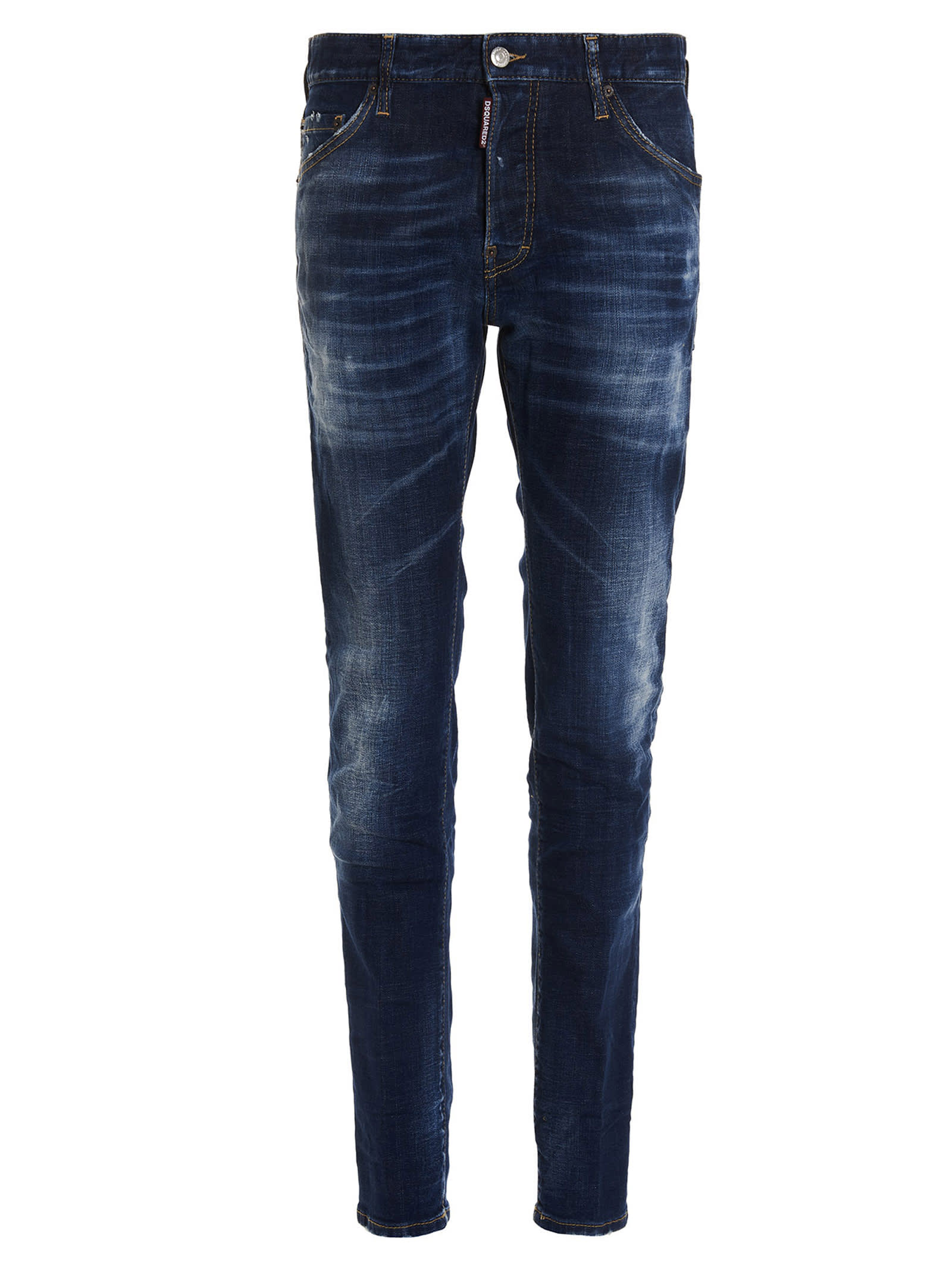 Dsquared2 Straight Style Denim Trousers With Contrast Stitching In Denim