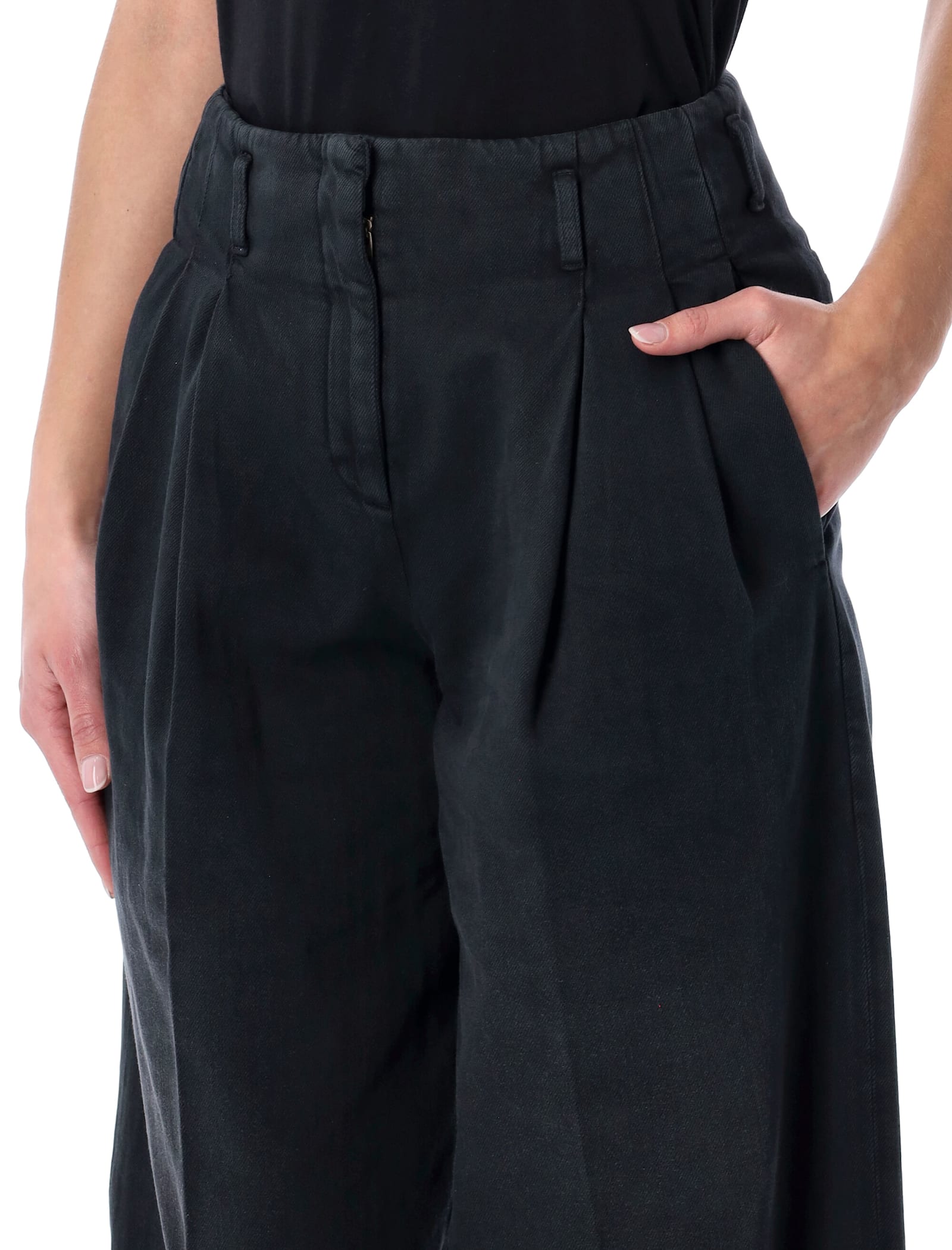 Golden Goose Wide Leg Denim Trousers Pleats Pockets In Blue