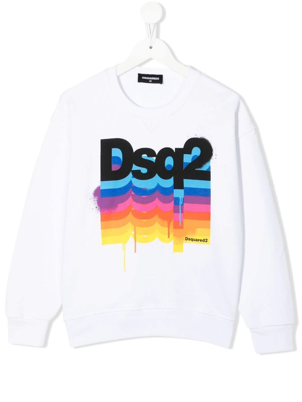Dsquared2 Kids White Sweatshirt With Multicoloured dsq2 Print