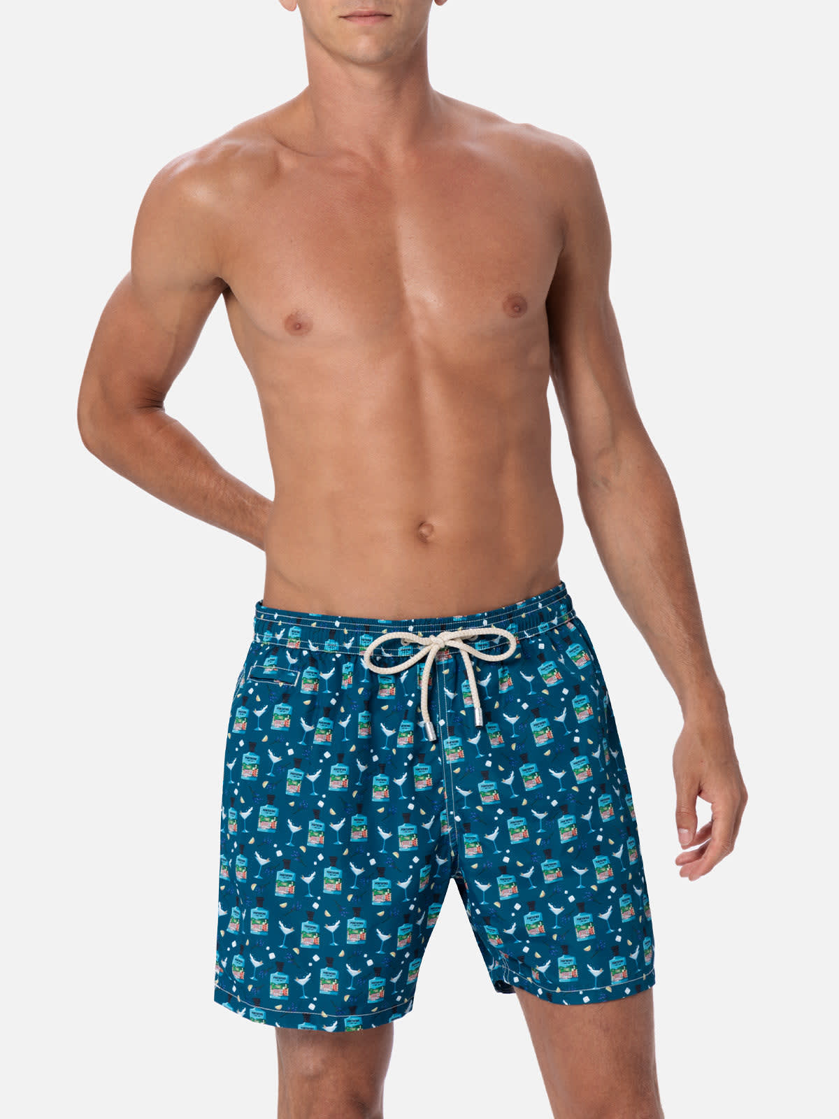 MC2 SAINT BARTH MAN LIGHTWEIGHT FABRIC SWIM-SHORTS LIGHTING MICRO FANTASY WITH GIN TONIC PORTOFINO GIN PRINT PORTOFI