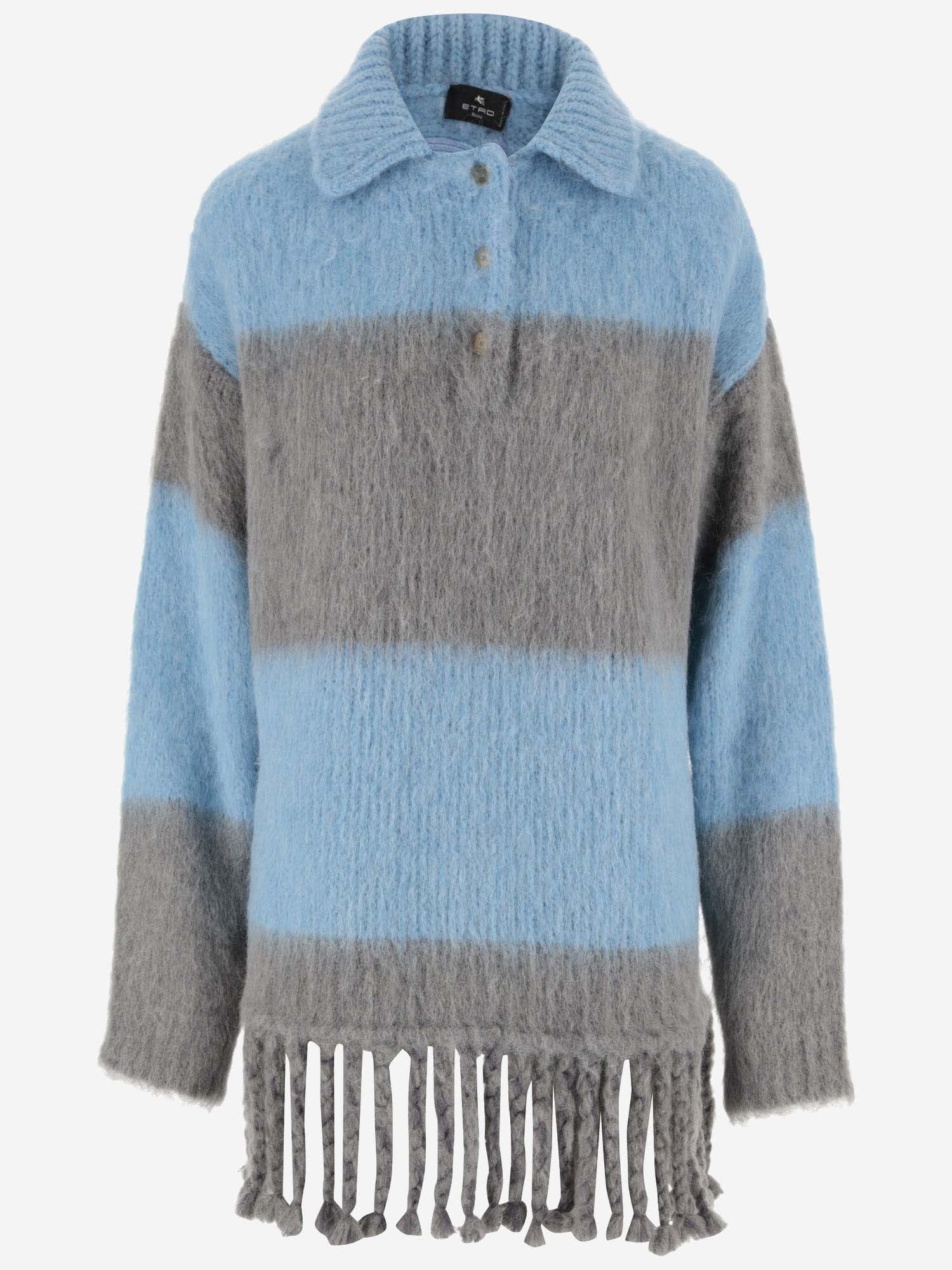Etro Fringed Striped Long Sweater In Red