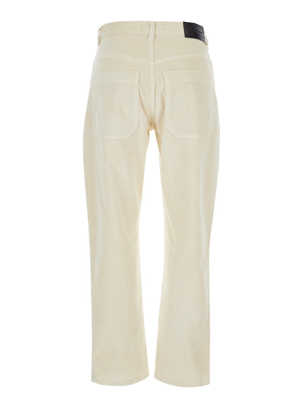 Shop Pinko Cloe White Cropped Pants With Logo Patch In Courduroy Woman