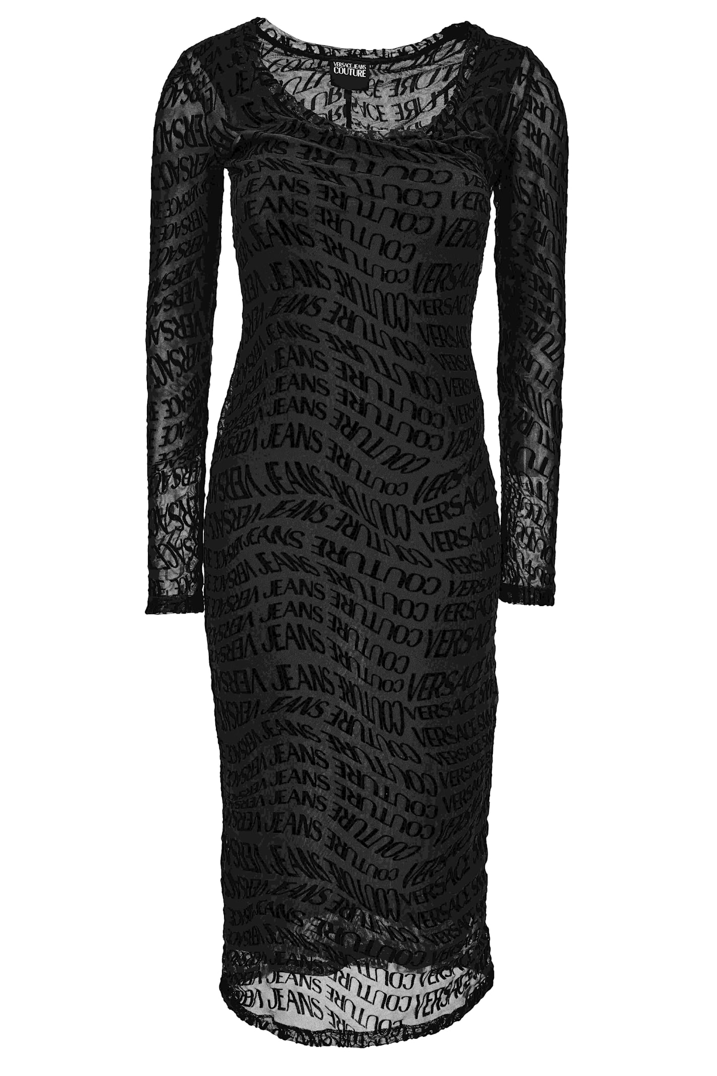 Versace Jeans Couture Logo-print Long-sleeve Midi Dress In Black