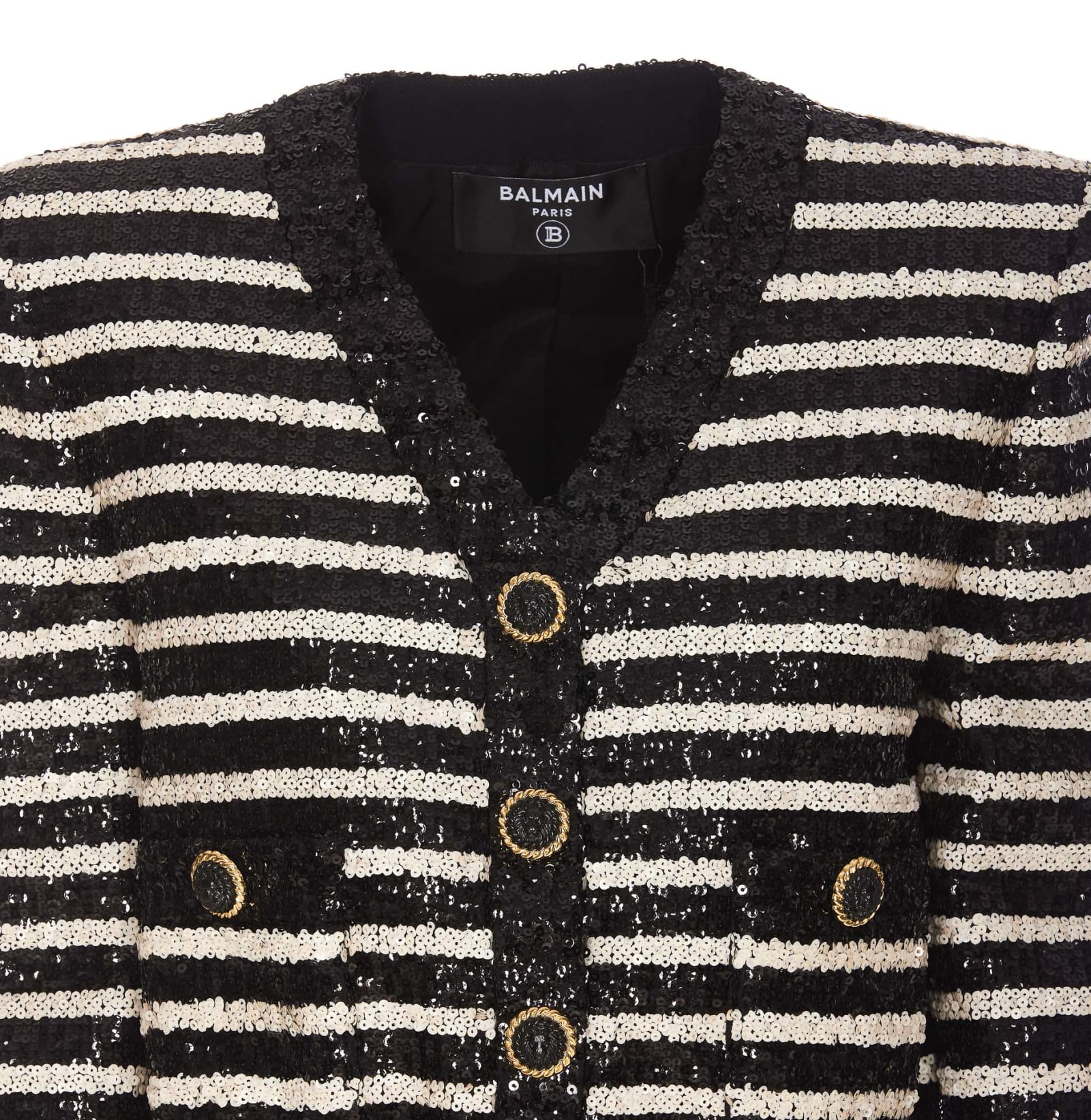 Shop Balmain Striped Sequins Jacket In Black