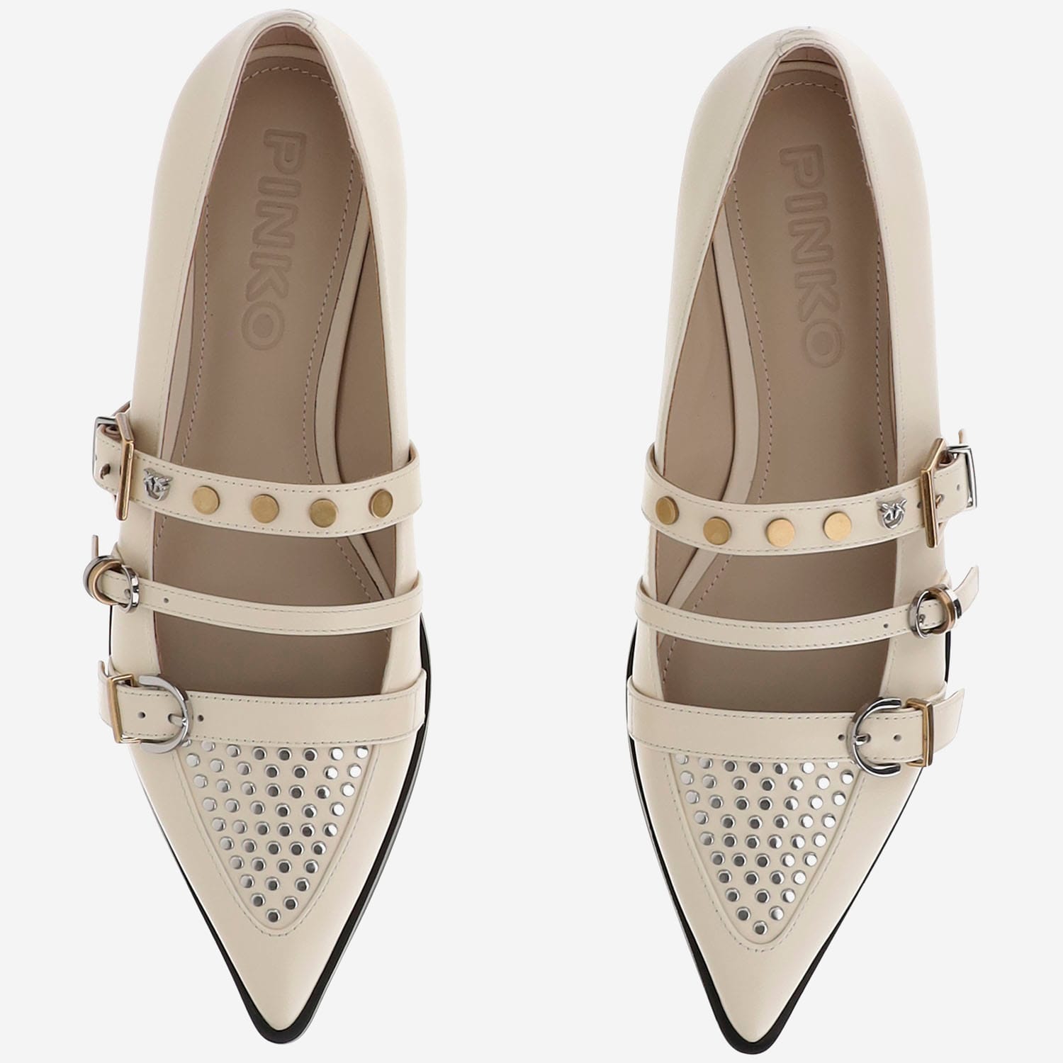 Pinko Buckle-embellished Pointed Ballet Flats In White