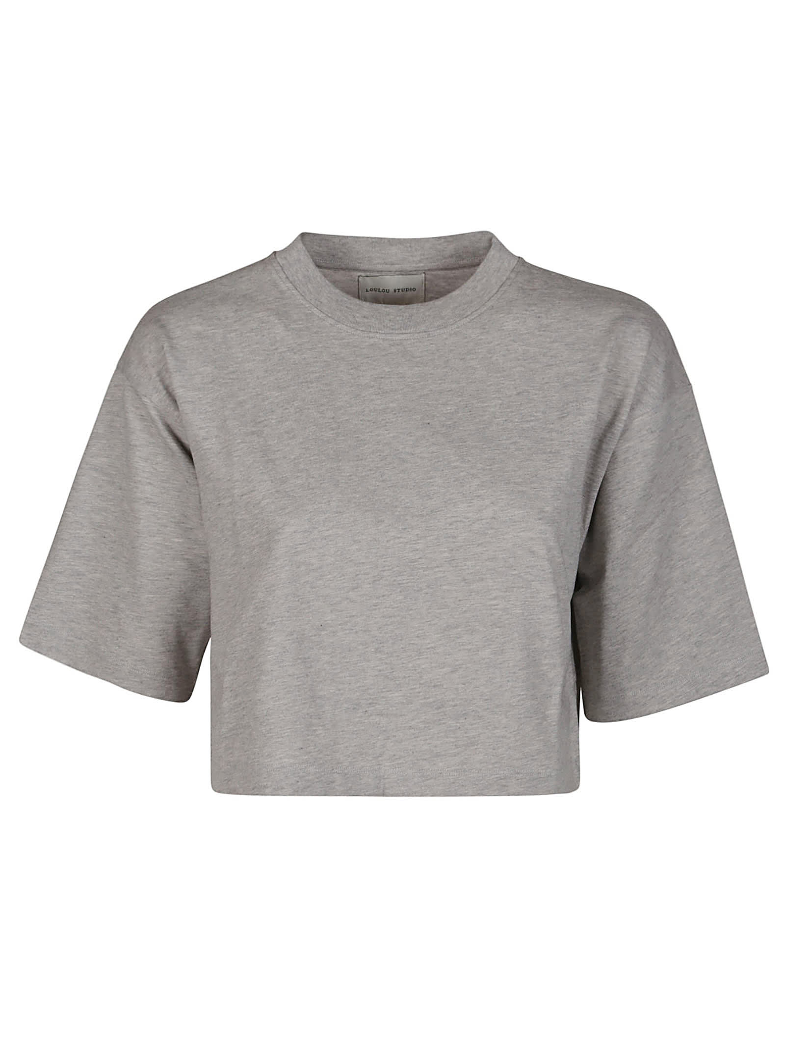 Shop Loulou Studio Gupo Cropped T-shirt In Grey Melange