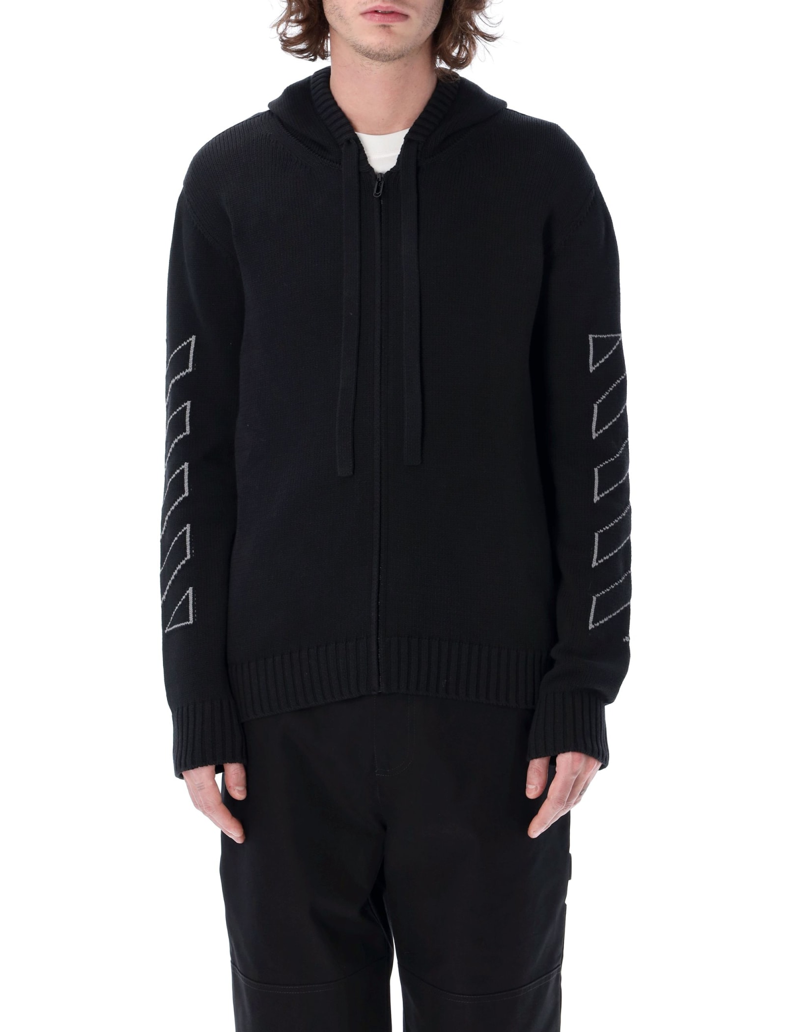 OFF-WHITE DIAG OUTLINE KNIT ZIPPED HOODIE
