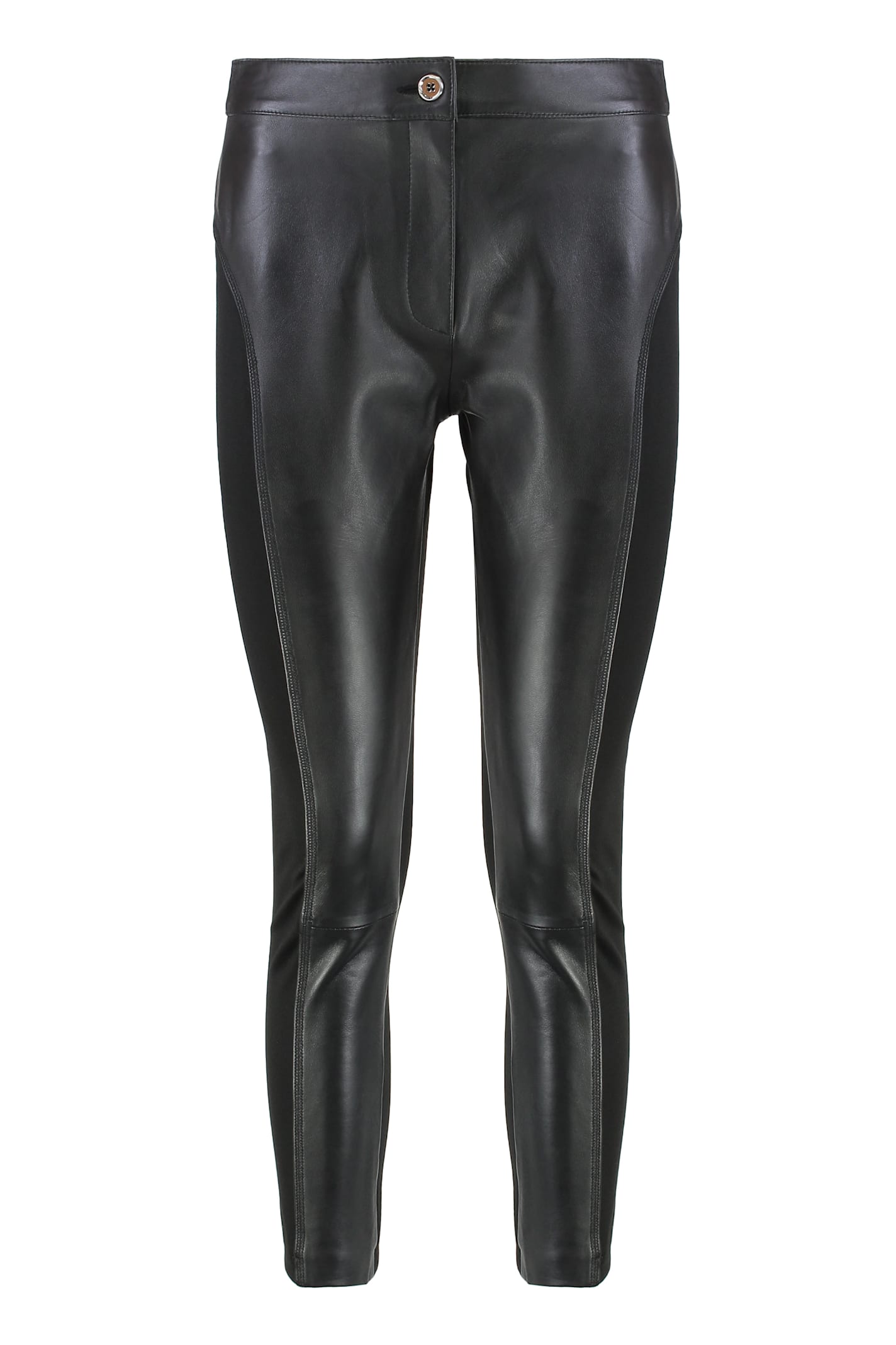 Pinko Leather And Stretch Fabric Pants In Black