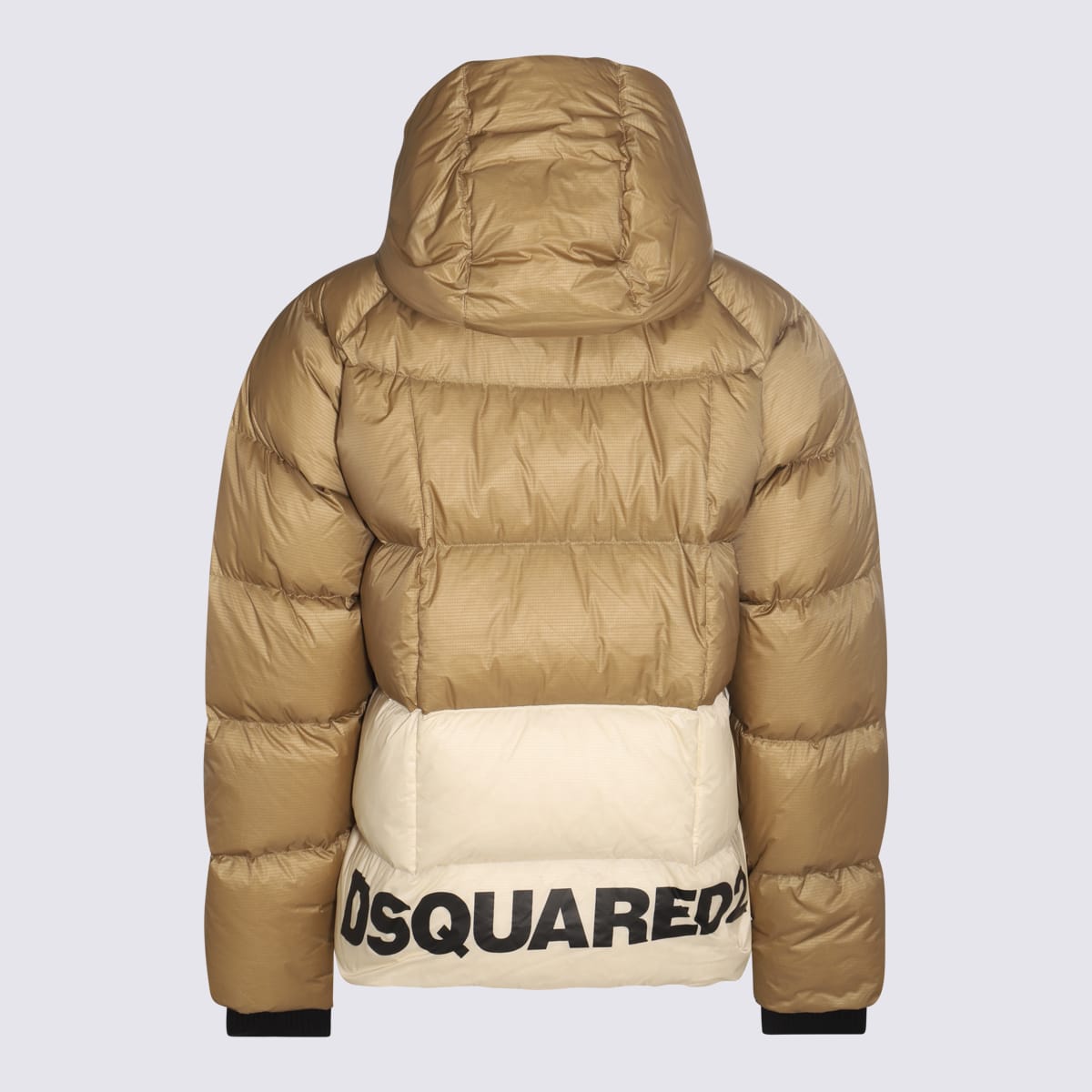 Shop Dsquared2 Beige, Cream And Black Down Jacket In Walnut