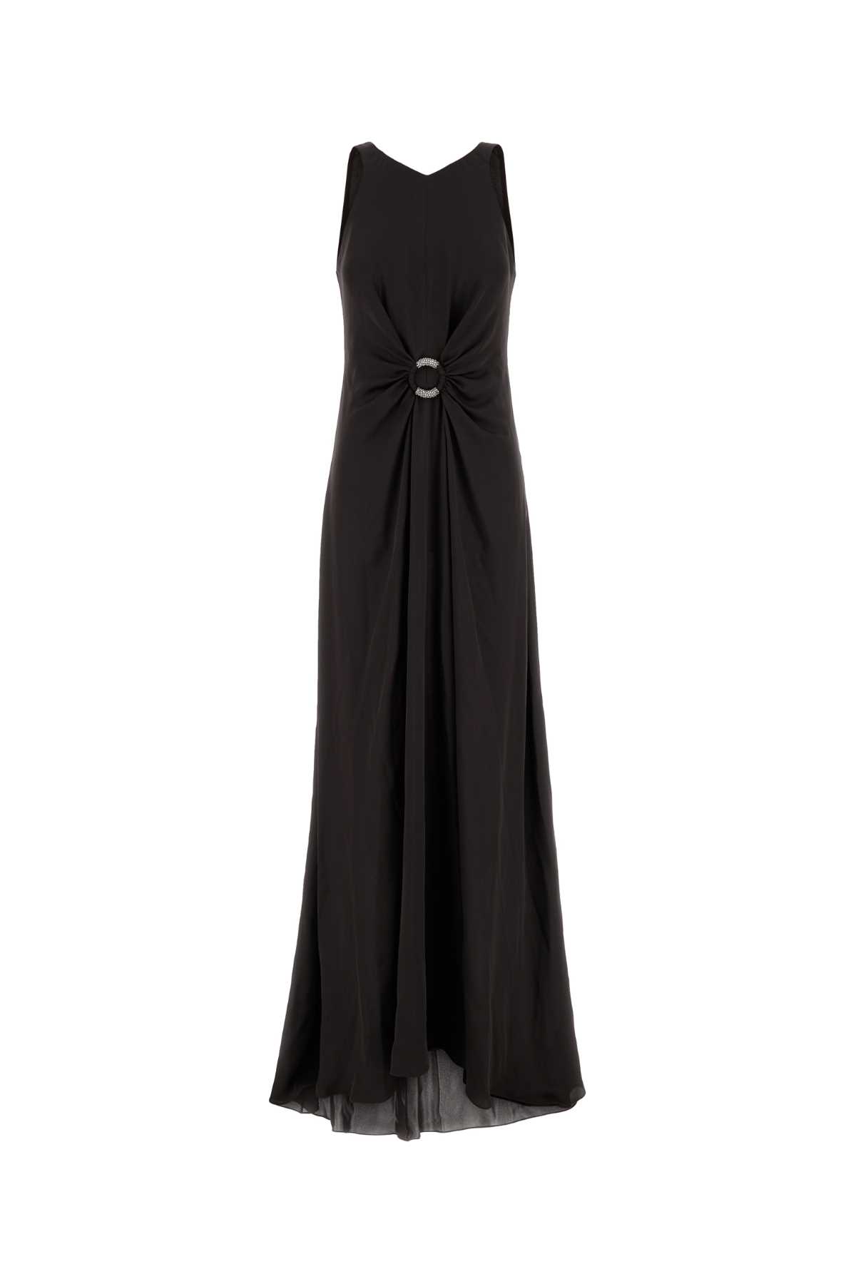 Giorgio Armani Dark Brown Crepe Long Dress In Black