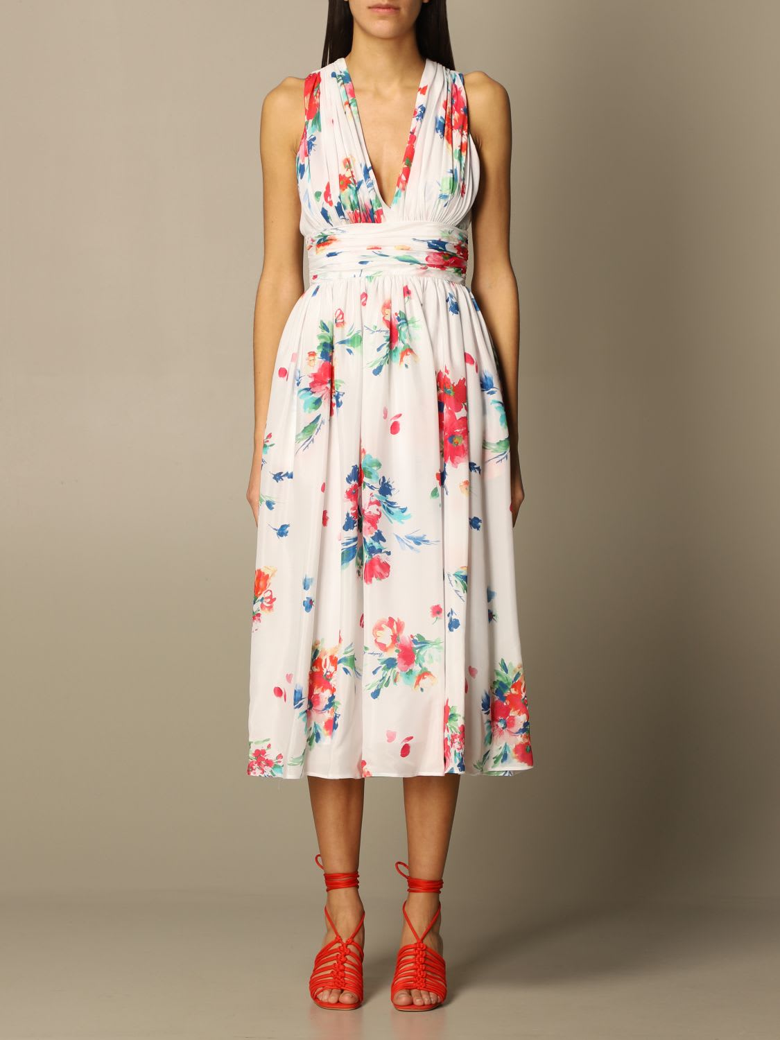 Boutique Moschino Dress Long Sleeveless Silk Dress With Flower Print Boutique Moschino