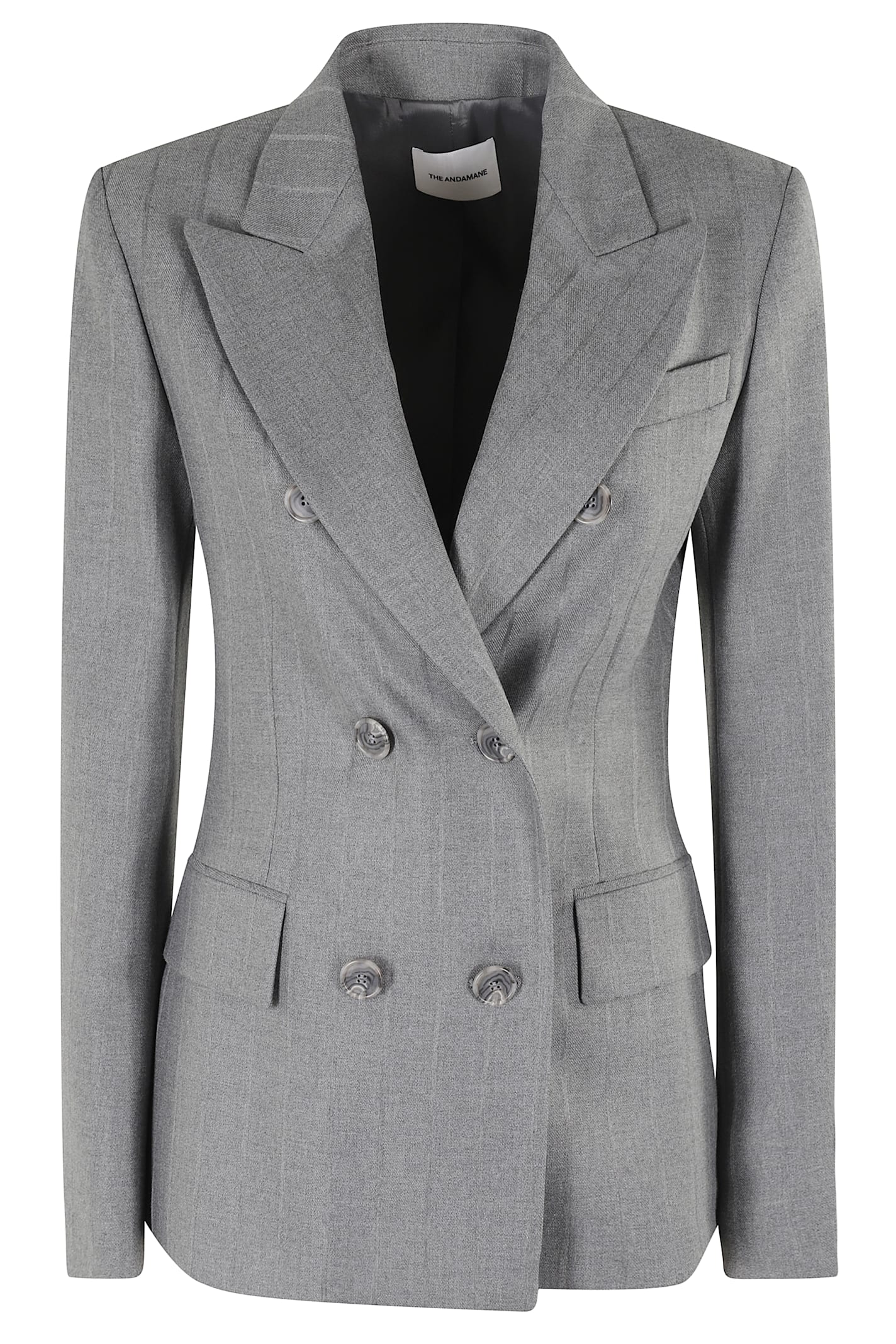 The Andamane Shannon Double Breast Fitted Blazer In Gray