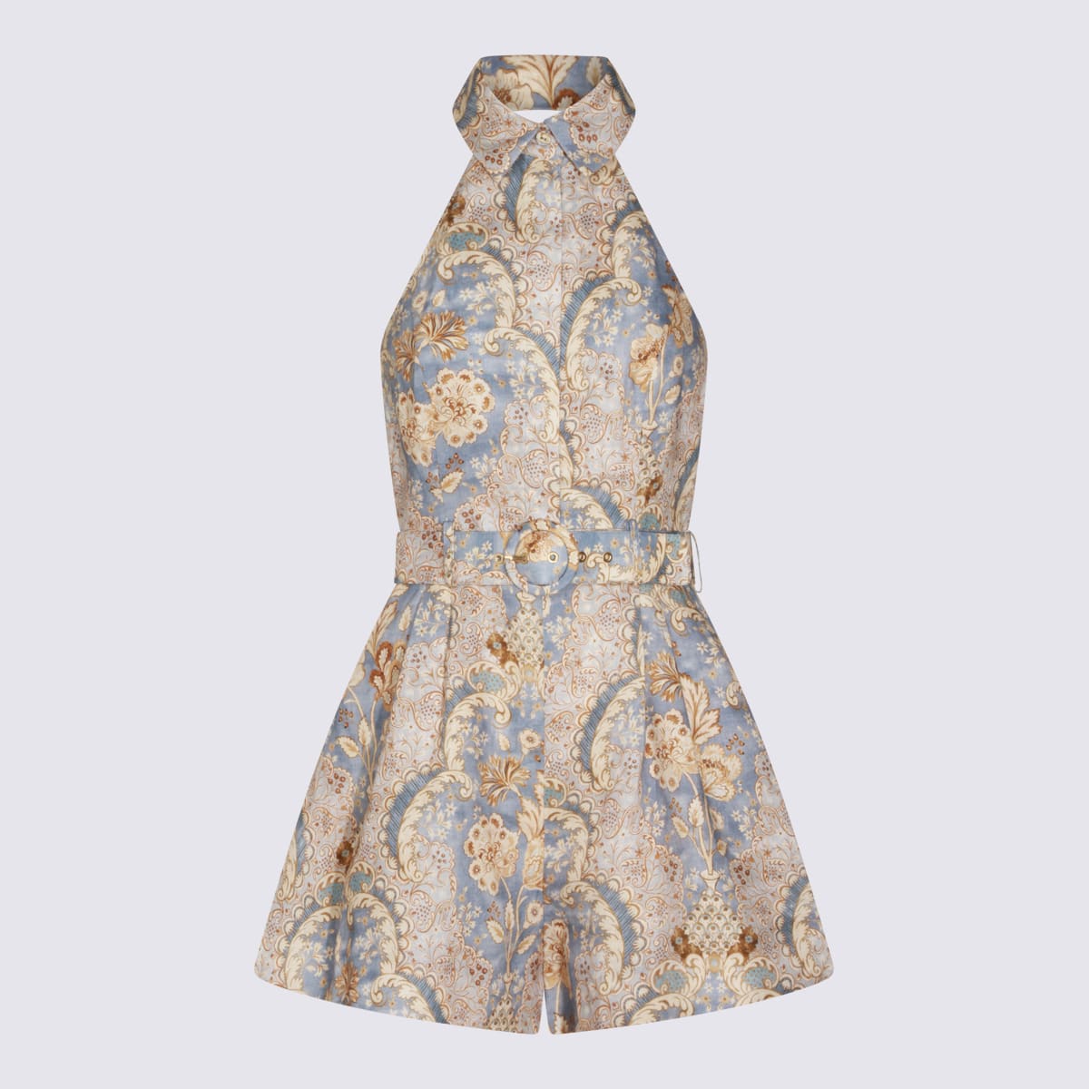 Zimmermann Damask Denim Linen Jumpsuit In Multi