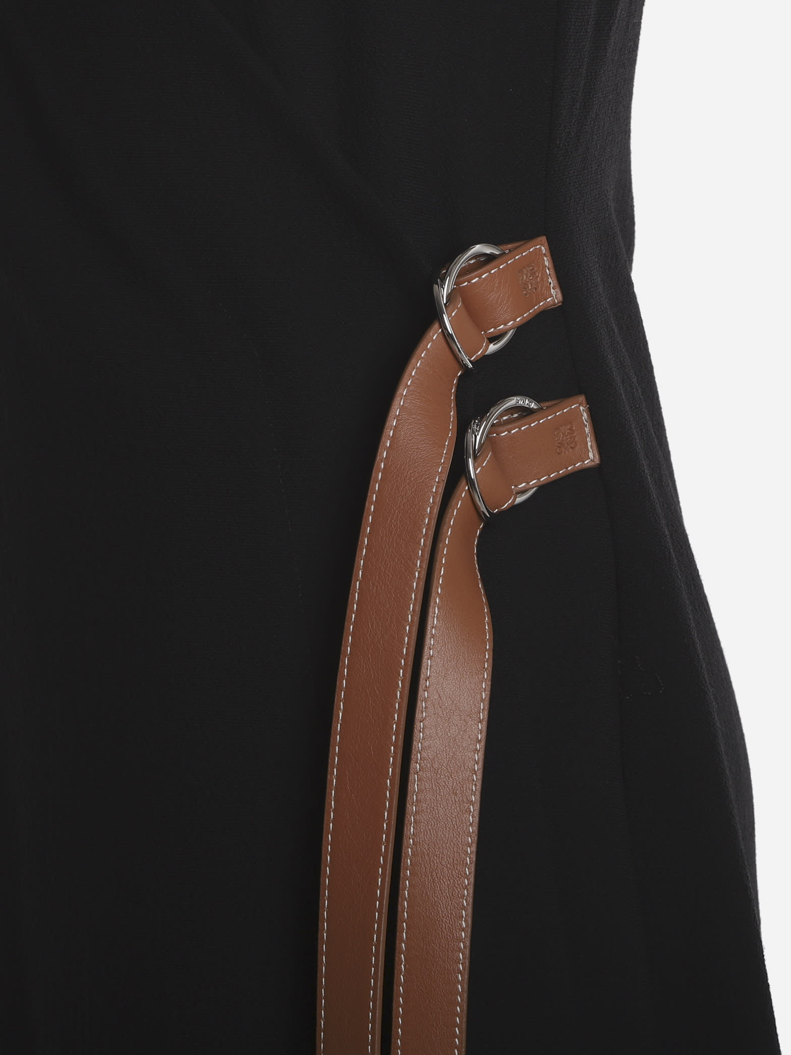 Shop Loewe Wrap Midi Dress In Wool With Leather Belt In Black