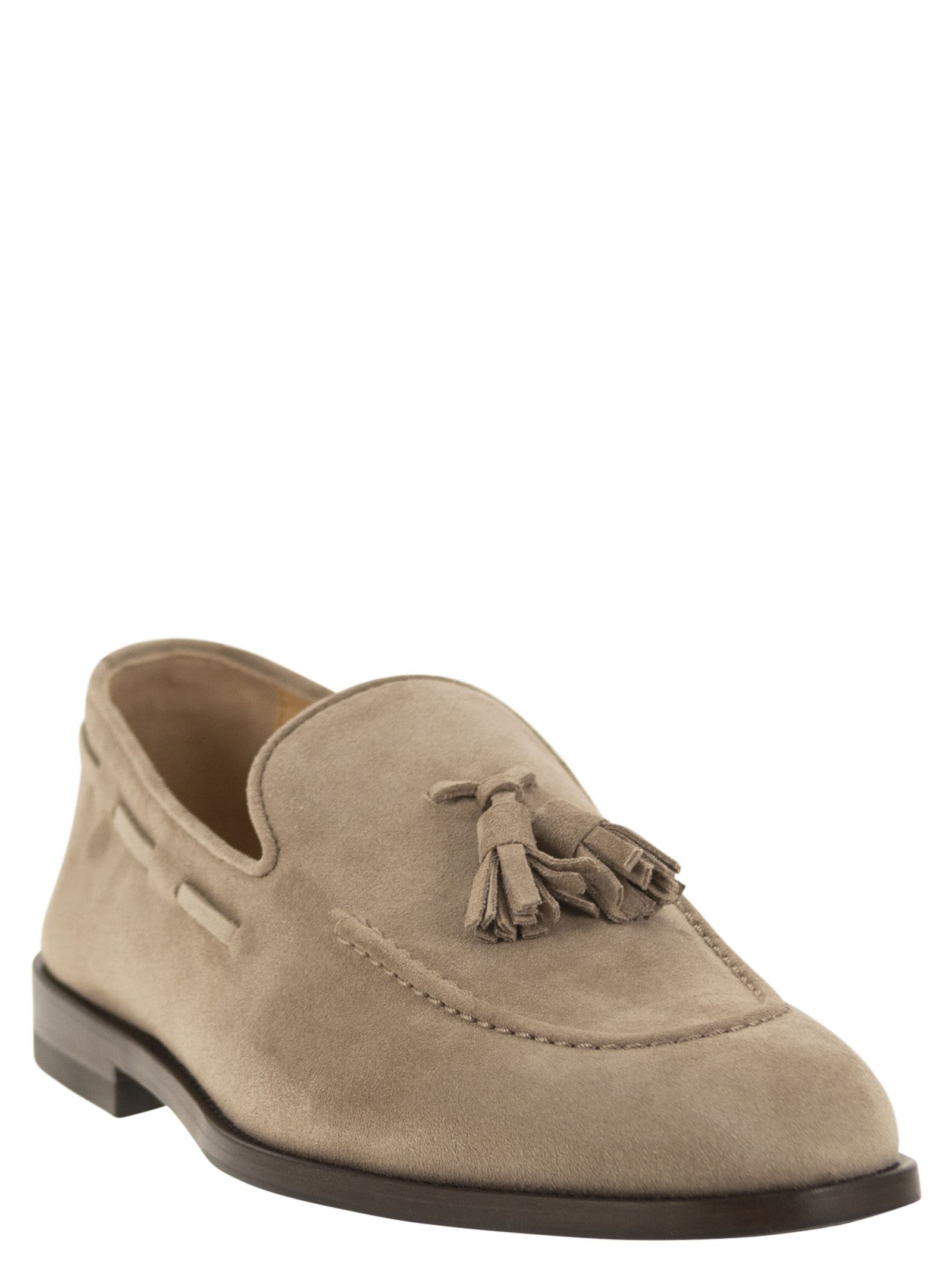 Shop Brunello Cucinelli Suede Moccasins With Tassels In Rope