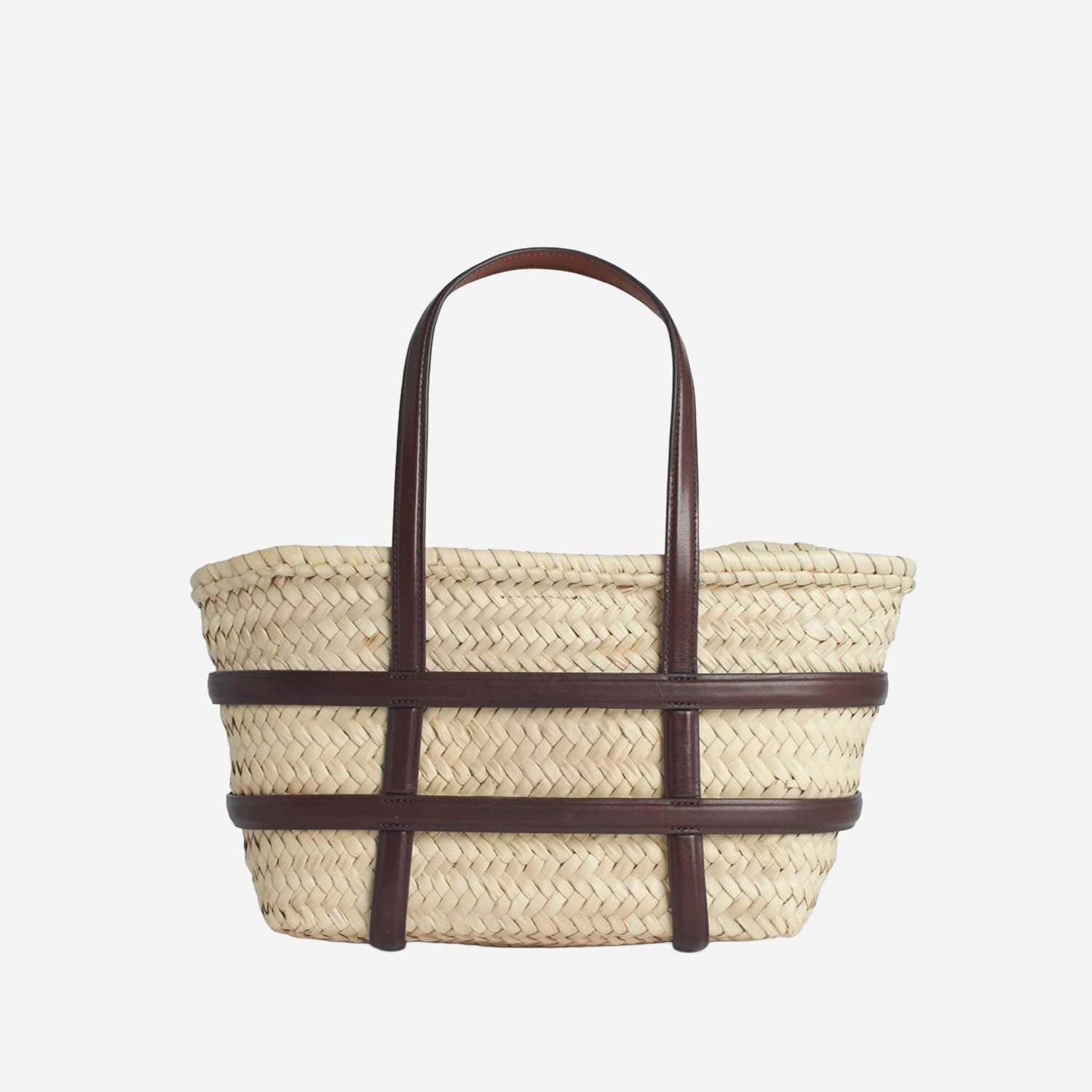 Tory Burch Small Ella Shopping Bag In Straw Classic Leather Color In Brown