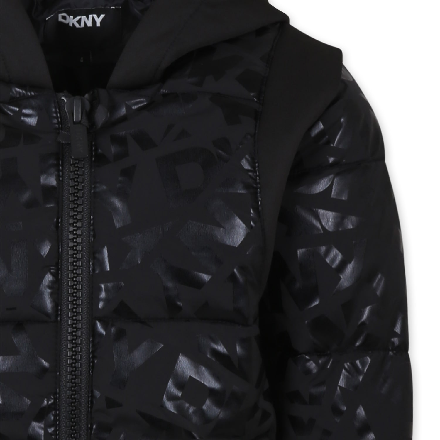 Dkny Black Down Jacket For Girl With Logo In Black