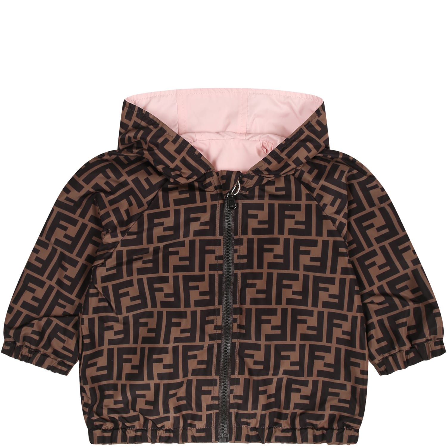 Fendi Reversible Pink Windbreaker For Baby Girl With Iconic Ff