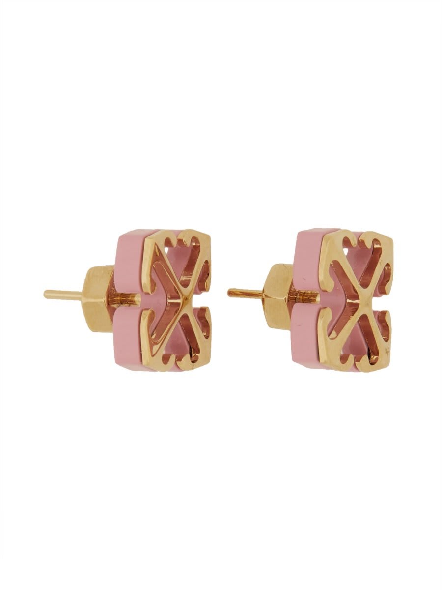 Shop Off-white Logo Engraved Earrings In Gold/rose