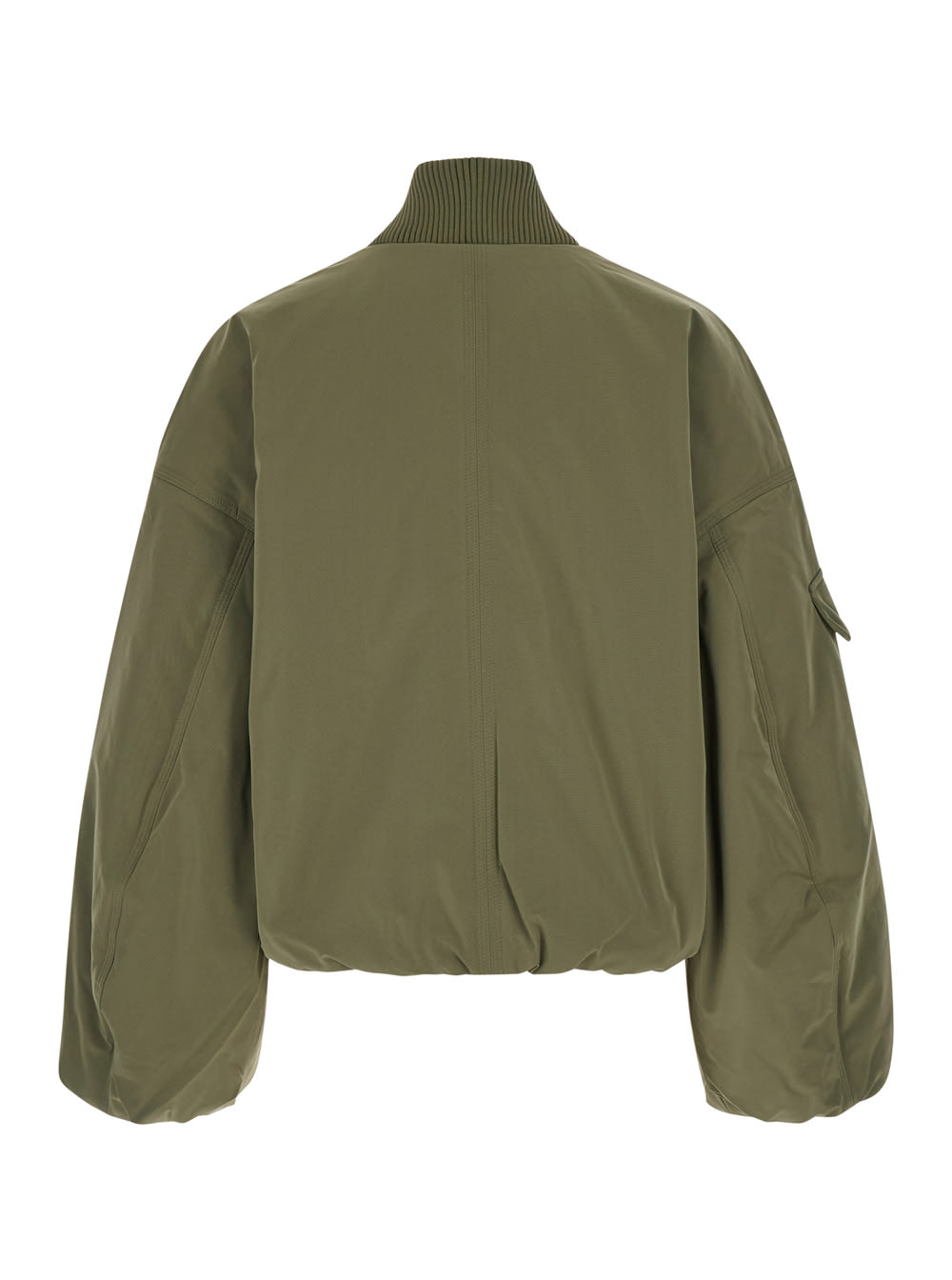 Shop Ganni Green Oversized Bomber Jacket In Twill Woman