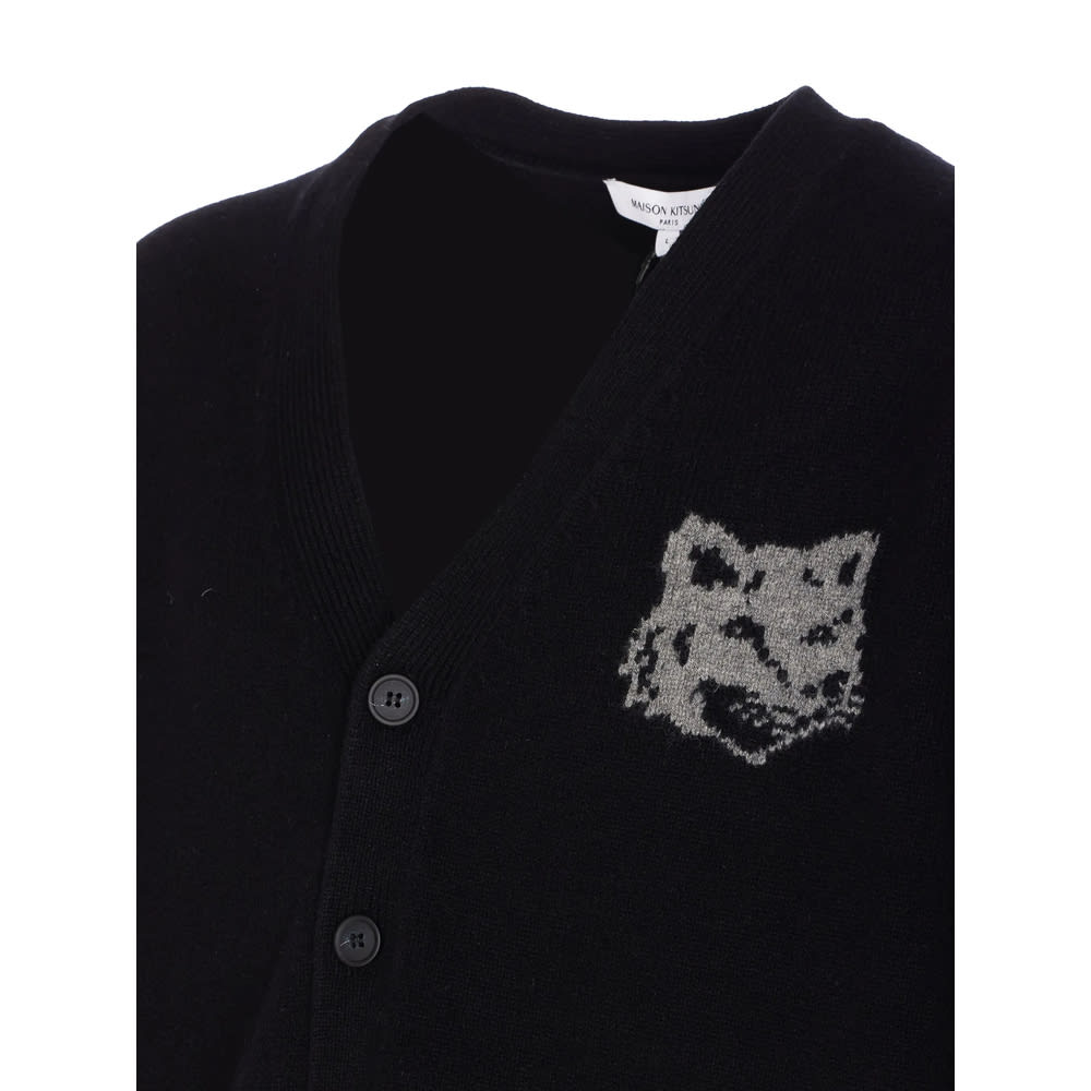 Maison Kitsuné Black Fox Head Cardigan With Buttons Closure In Black