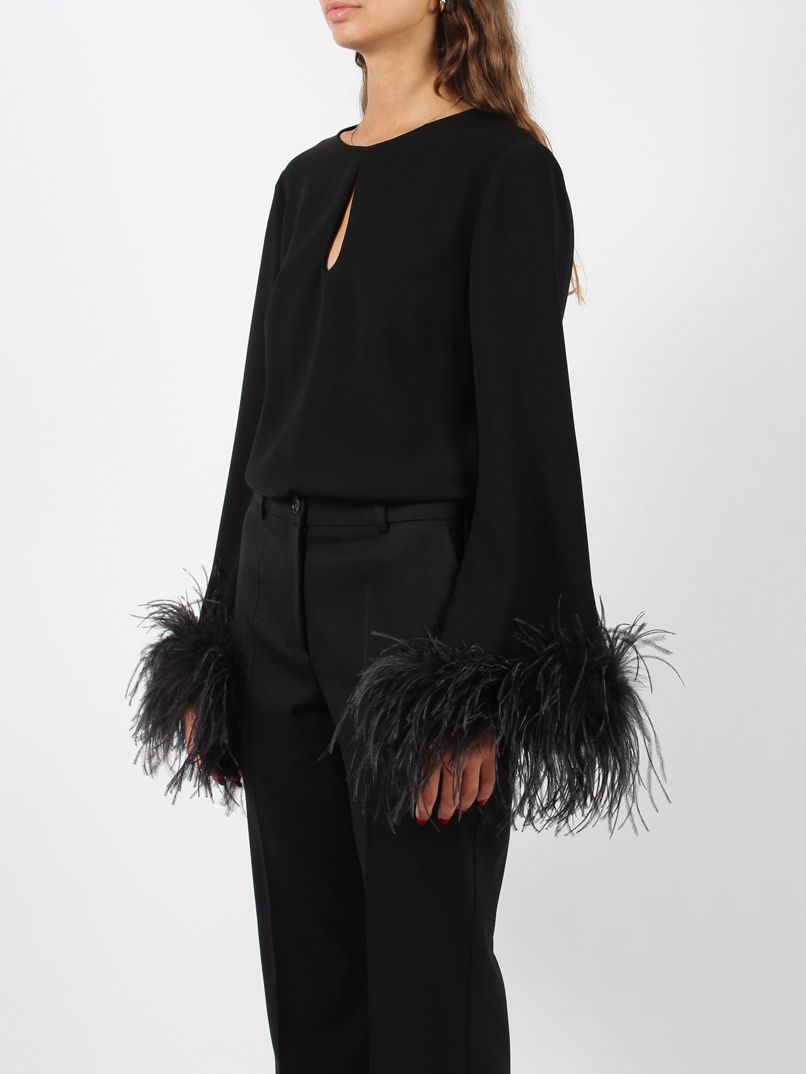 Shop P.a.r.o.s.h Feathers Poker Blouse In Black