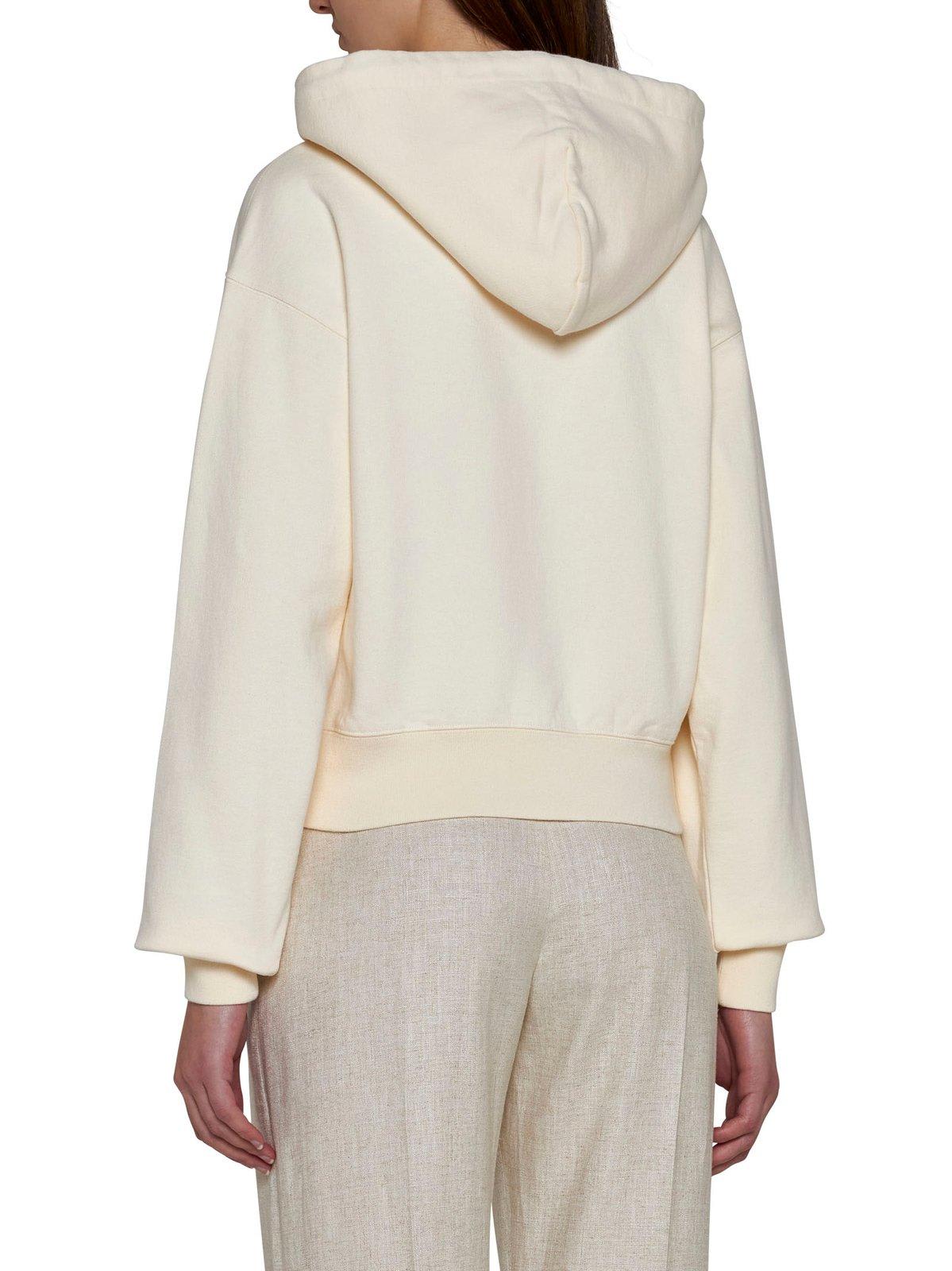 Jacquemus Cotton Hoodie With Drawstring Hood And Ribbed Details In Light Beige