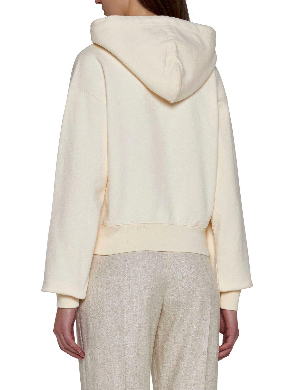 Shop Jacquemus Logo Patch Drawstring Hoodie In Beige