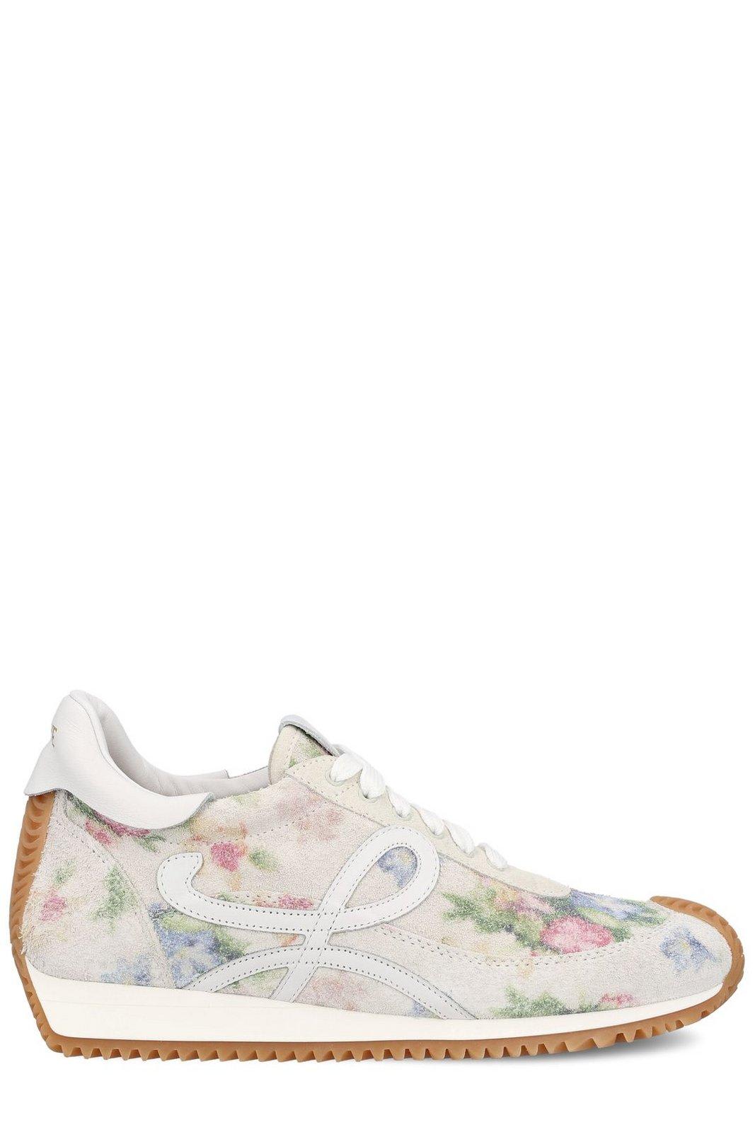 Shop Loewe Floral Printed Low-top Sneakers In White Pink Multicolor