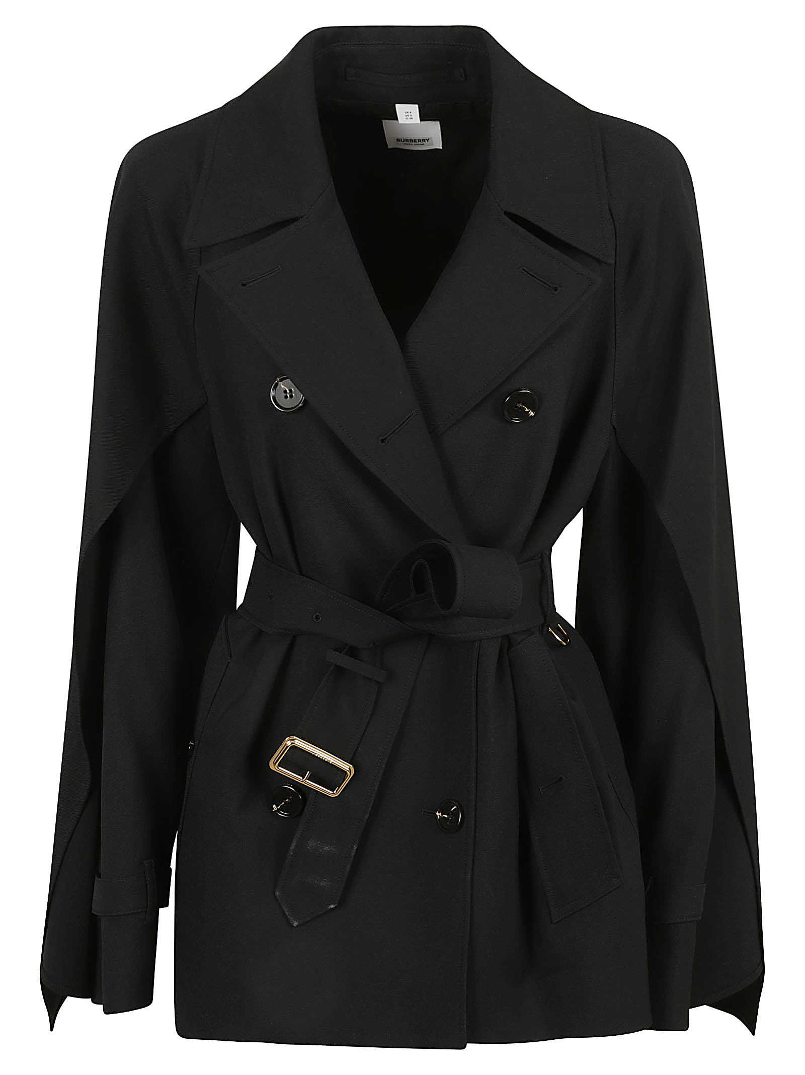 Shop Burberry Belted Double-breasted Jacket In Black