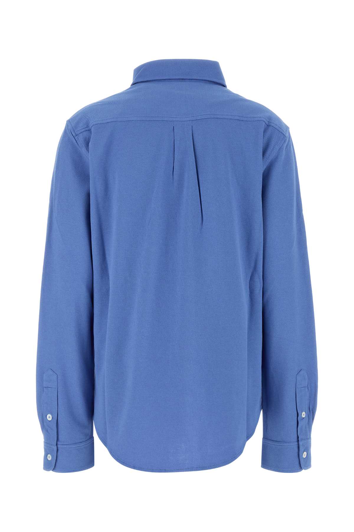 Miu Miu Pointed Collar Cotton Piquet Shirt In Blue