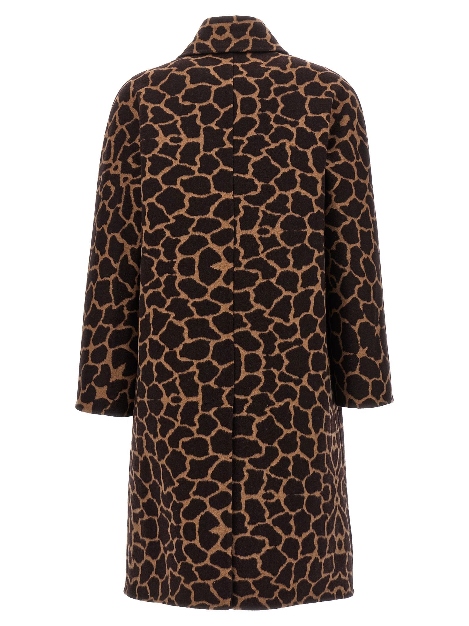 Max Mara 'animal Print Collared Neck Coat' In Brown