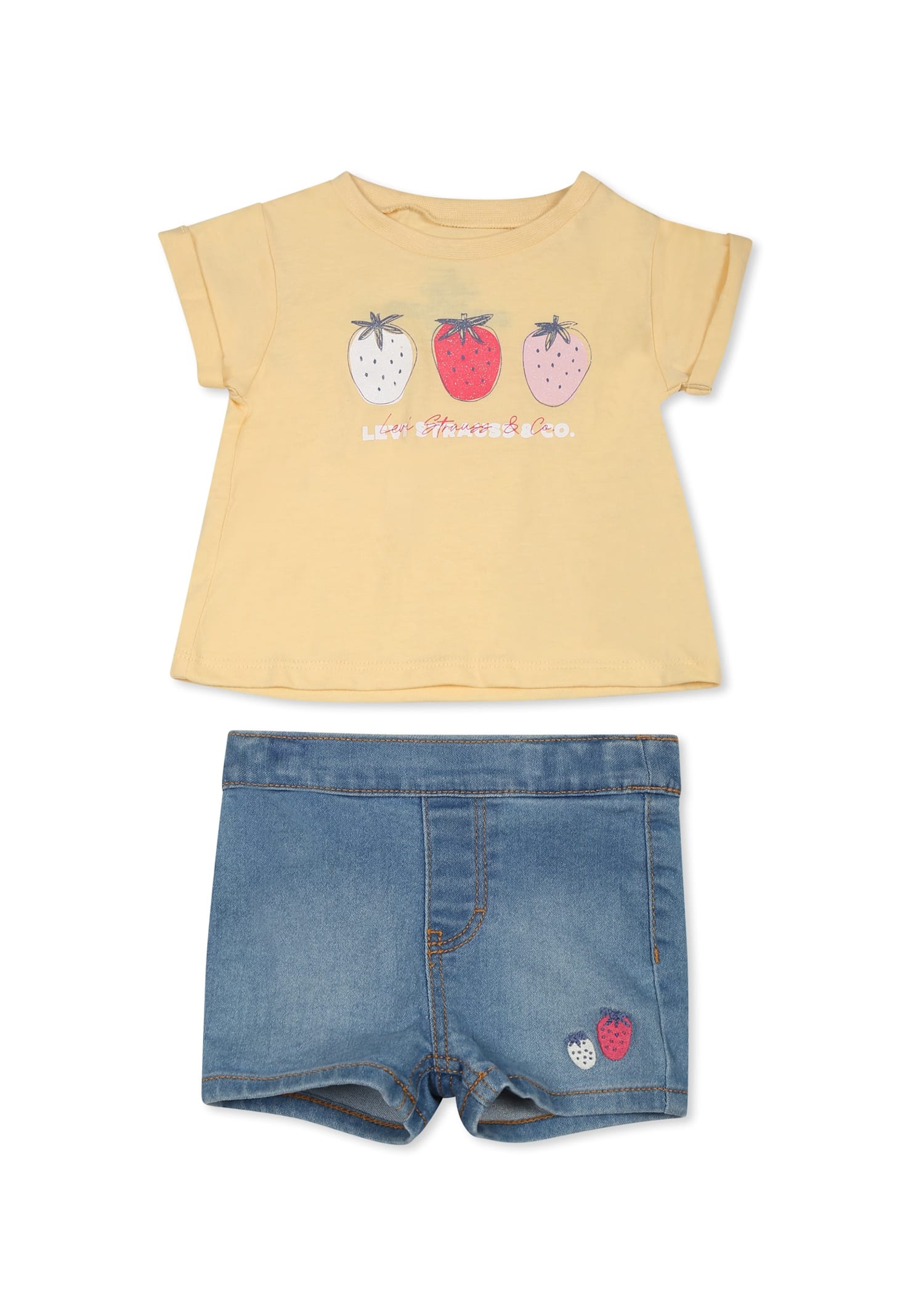 Levi's Yellow Suit For Baby Girl With Strawberries In Yellow