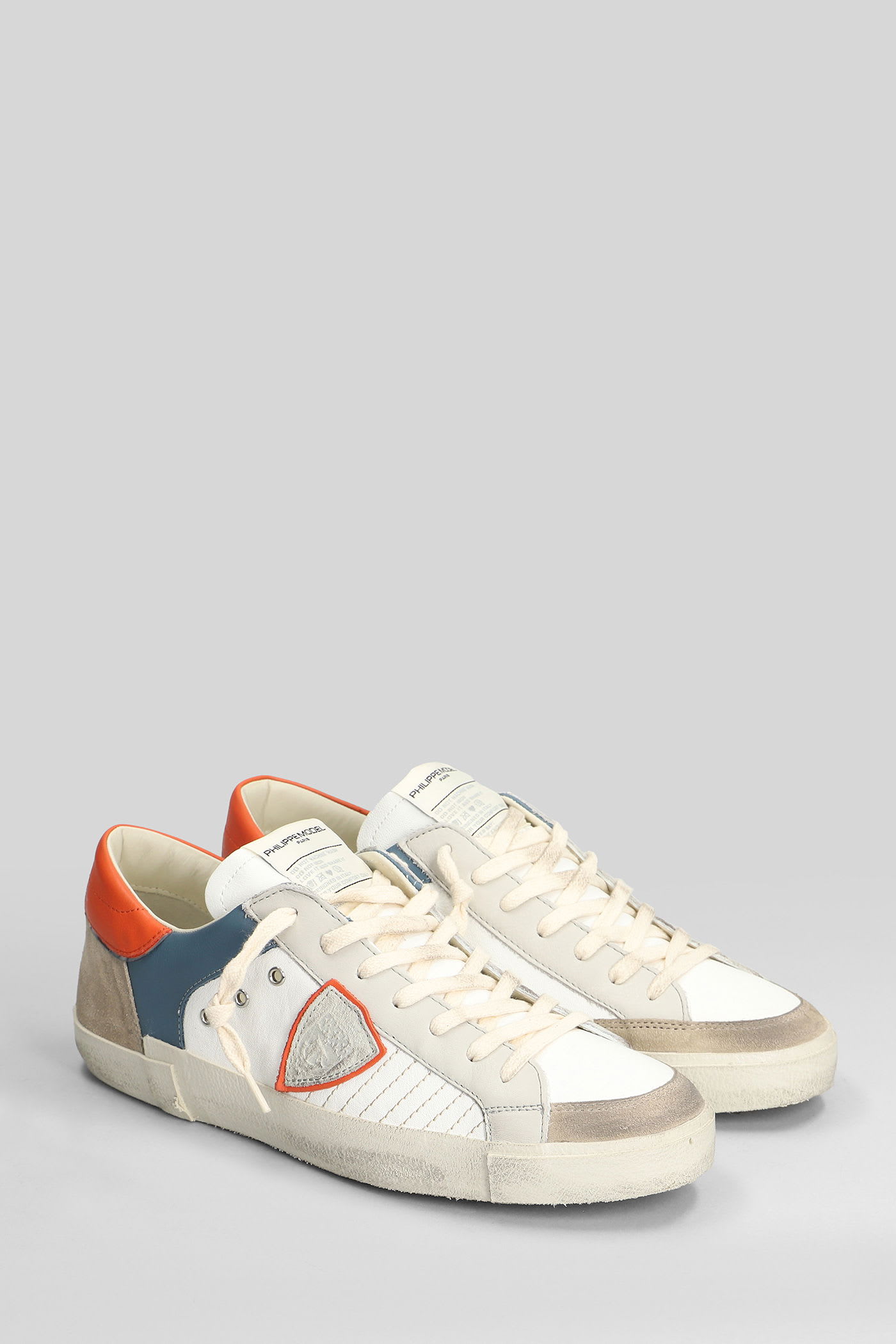 Philippe Model Prsx Low Sneakers In White Suede And Leather In Multi