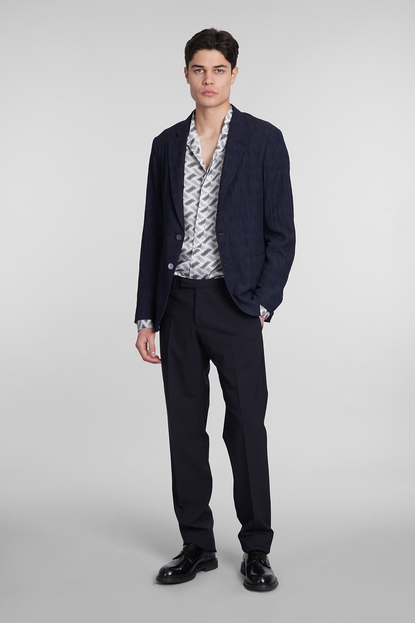 Shop Emporio Armani Blazer In Blue Polyester