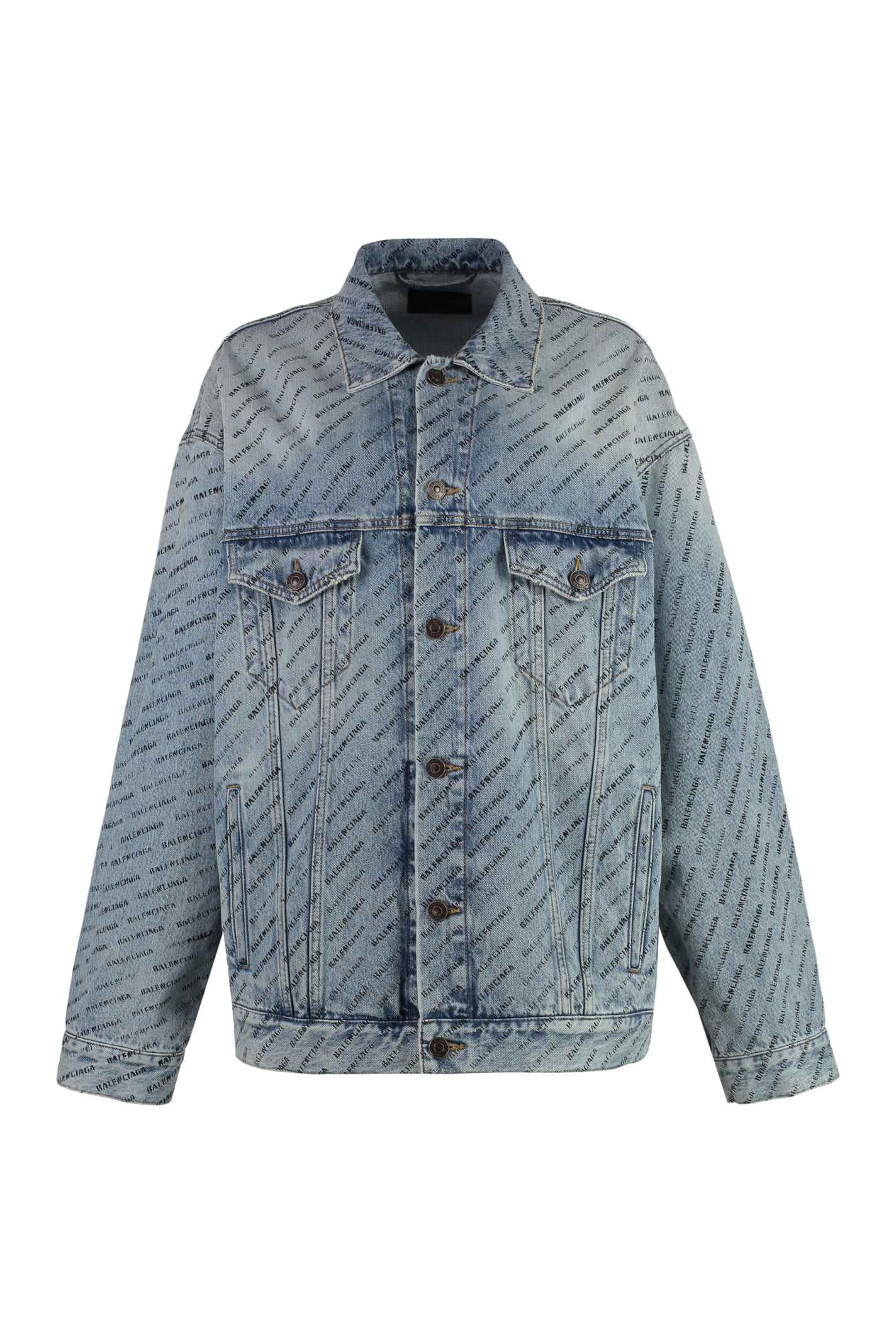 Shop Balenciaga Printed Denim Jacket