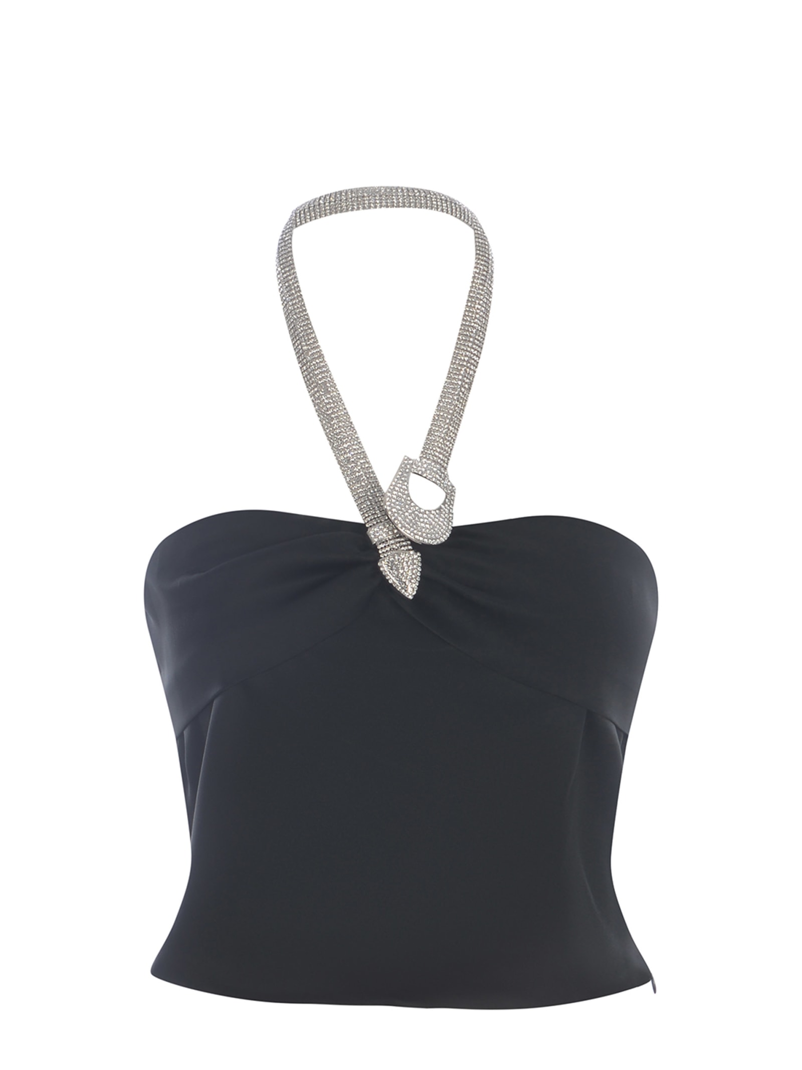 Shop Giuseppe Di Morabito Top  Crystals Made Of Satin In Nero