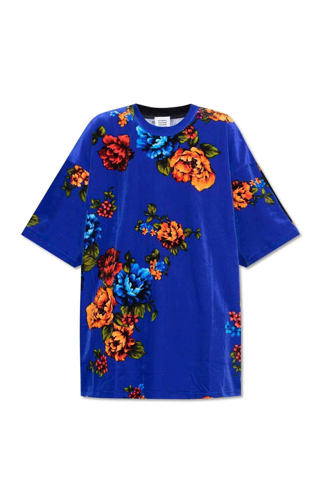 Shop Vetements Floral Printed Round-neck T-shirt In Blue