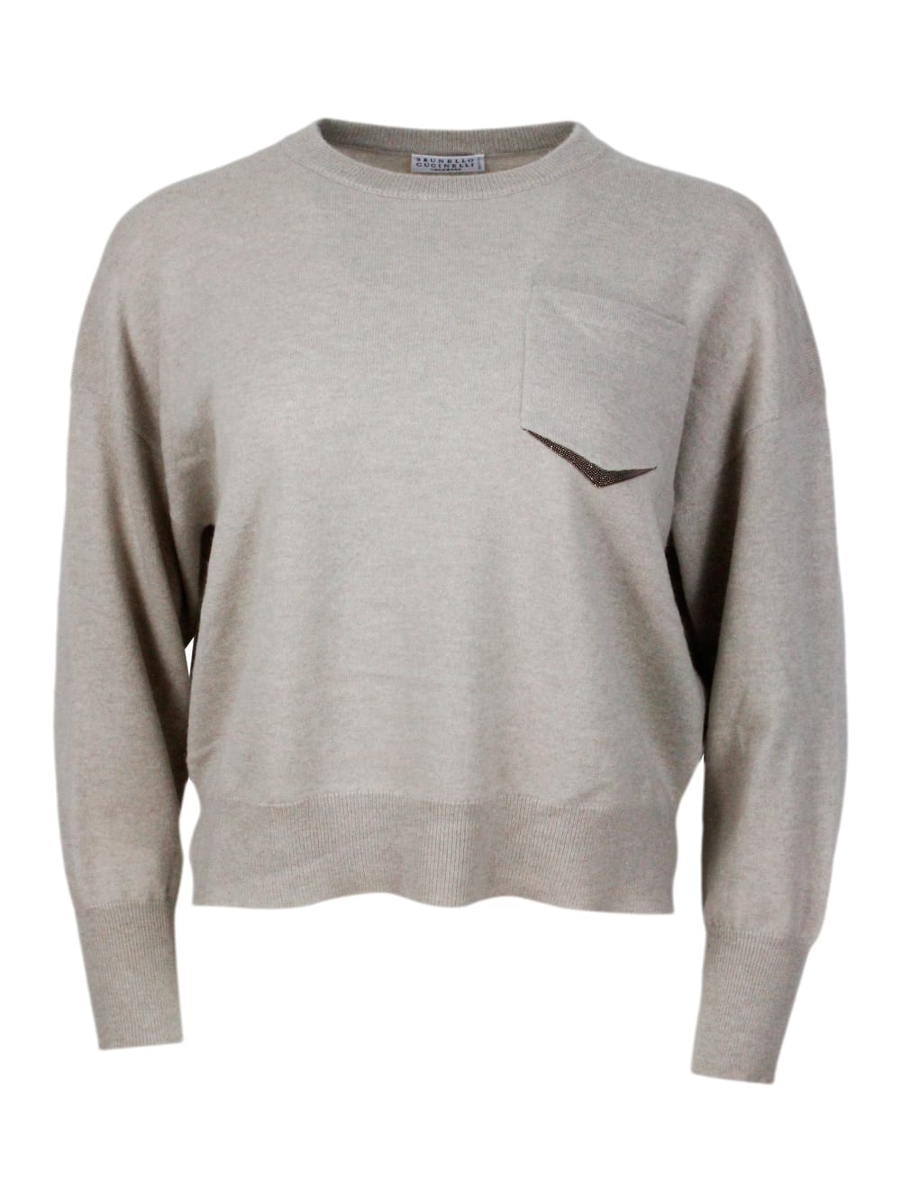 BRUNELLO CUCINELLI LONG-SLEEVED CREWNECK SWEATER IN FINE CASHMERE WITH A RELAXED AND SLIGHTLY CROPPED SHAPE. DETAILS IN